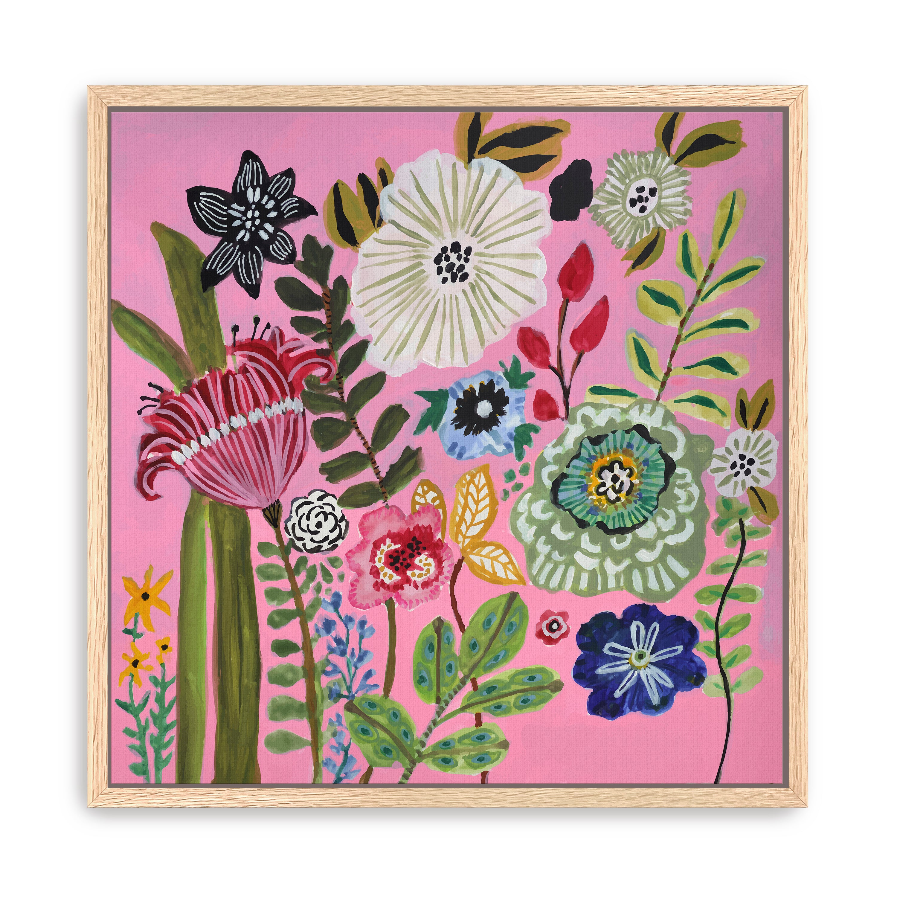 Pink Square Bold Floral Canvas Giclee