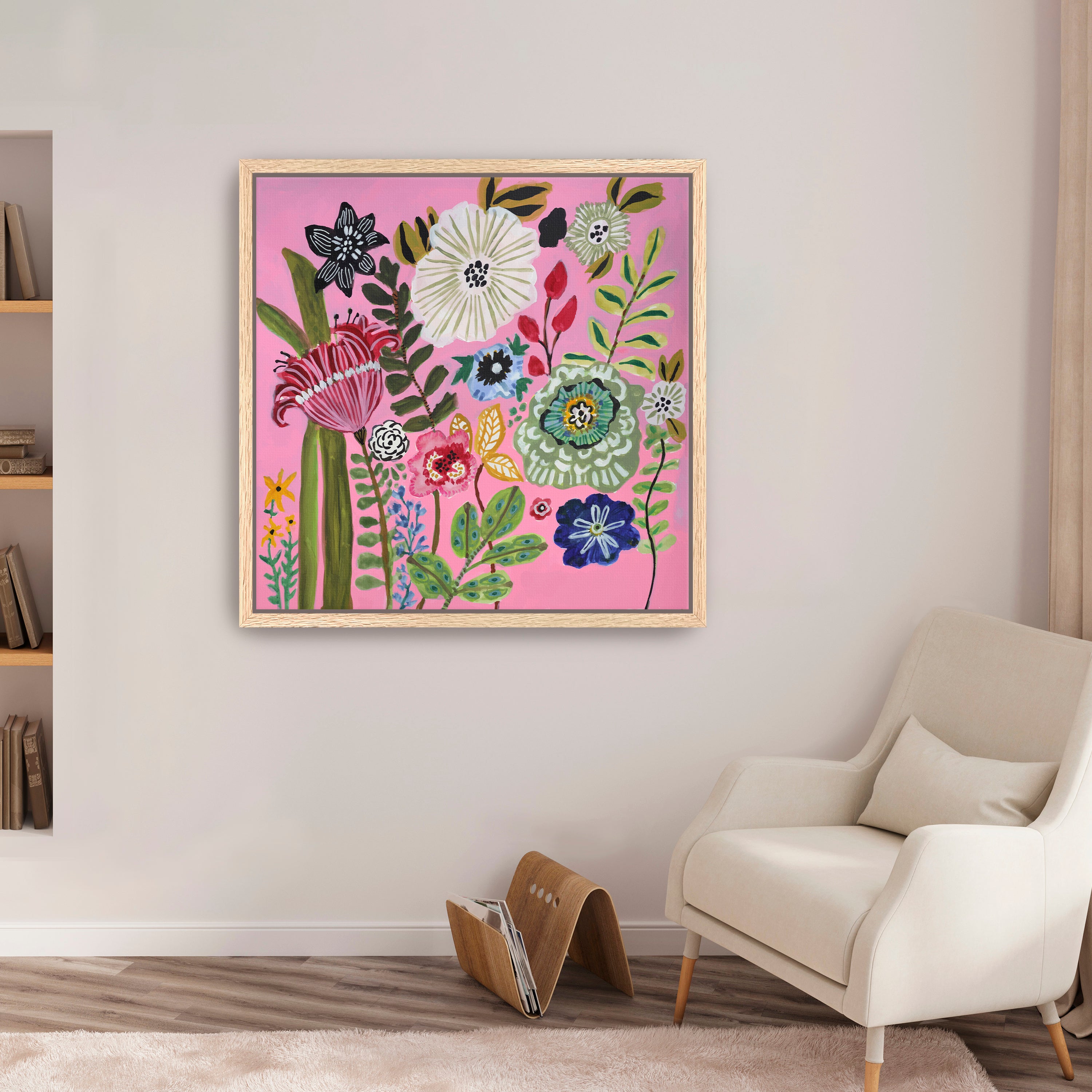 Pink Square Bold Floral Canvas Giclee