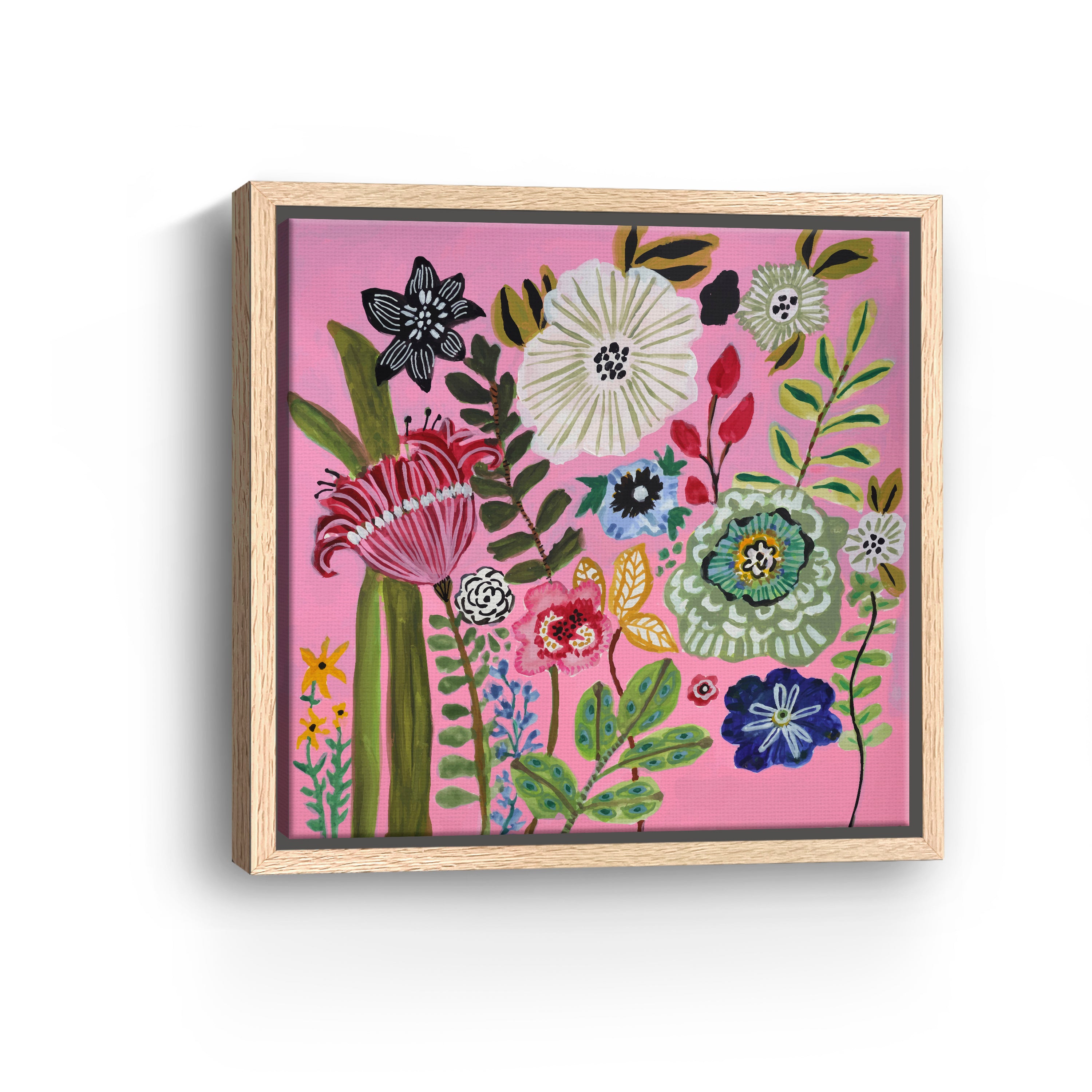Pink Square Bold Floral Canvas Giclee