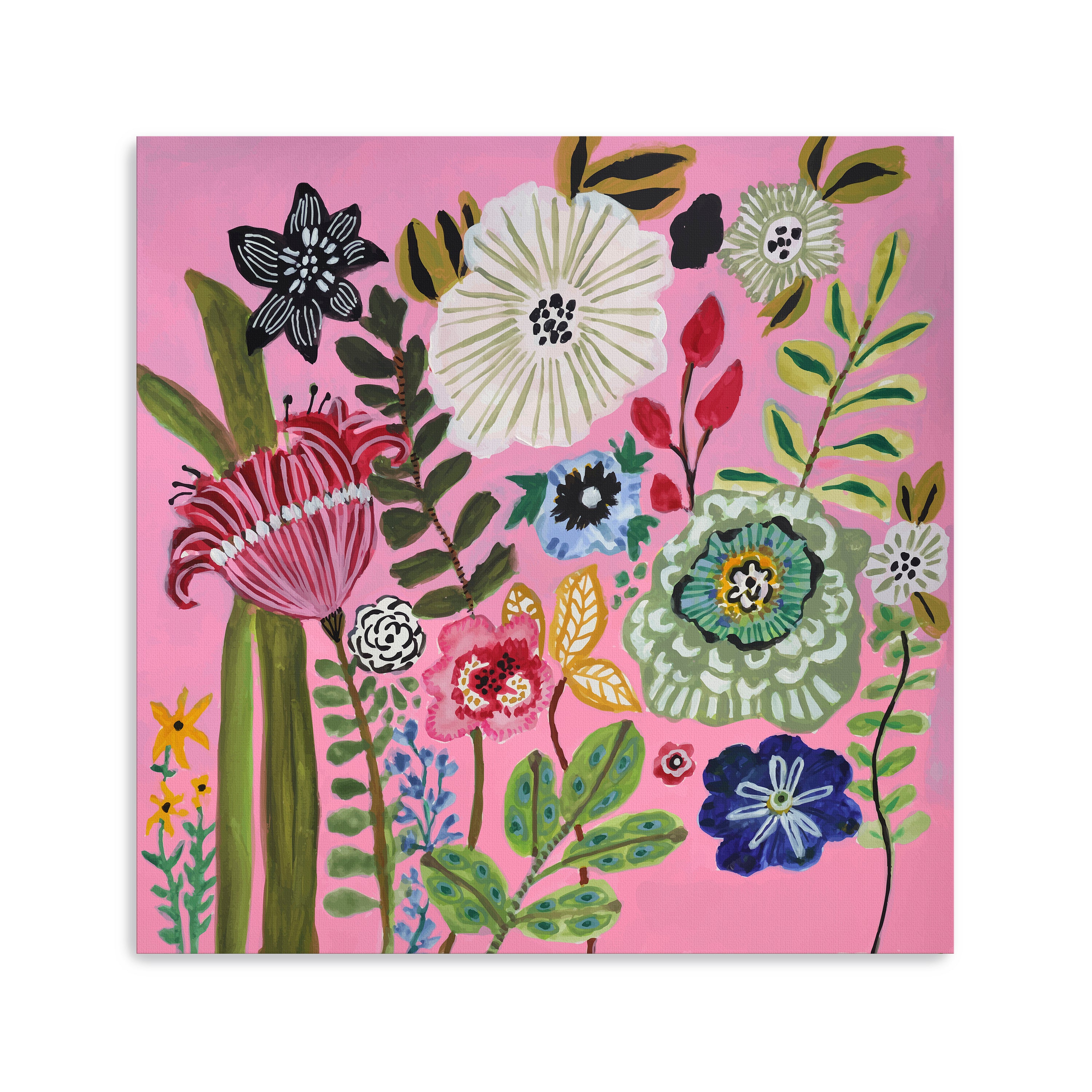 Pink Square Bold Floral Canvas Giclee