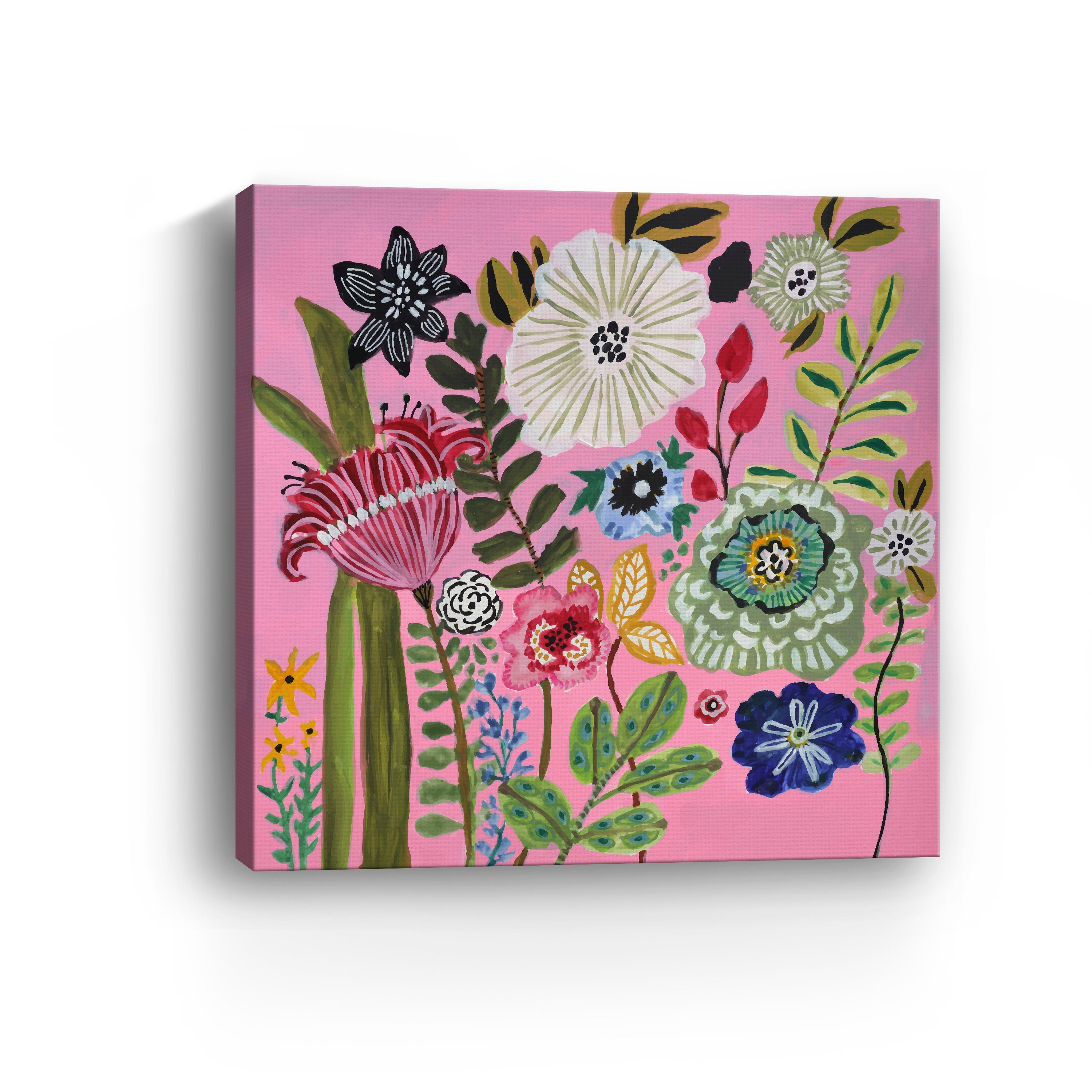 Pink Square Bold Floral Canvas Giclee