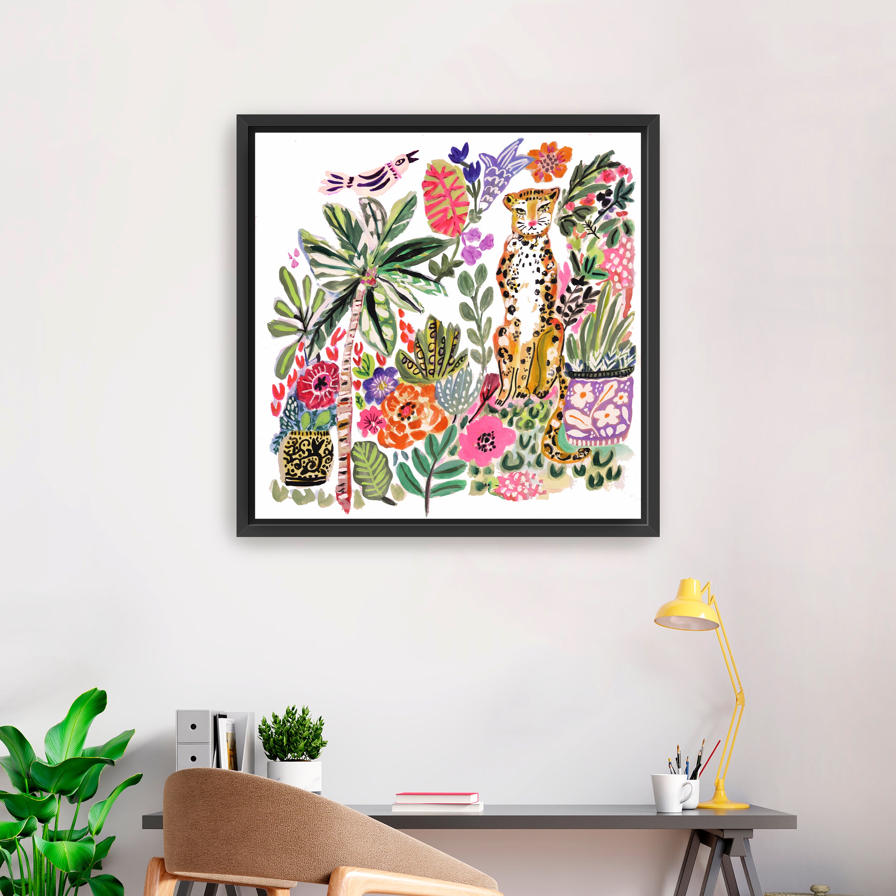 Tiger With Palm Tree And Bird 2 Canvas Giclee