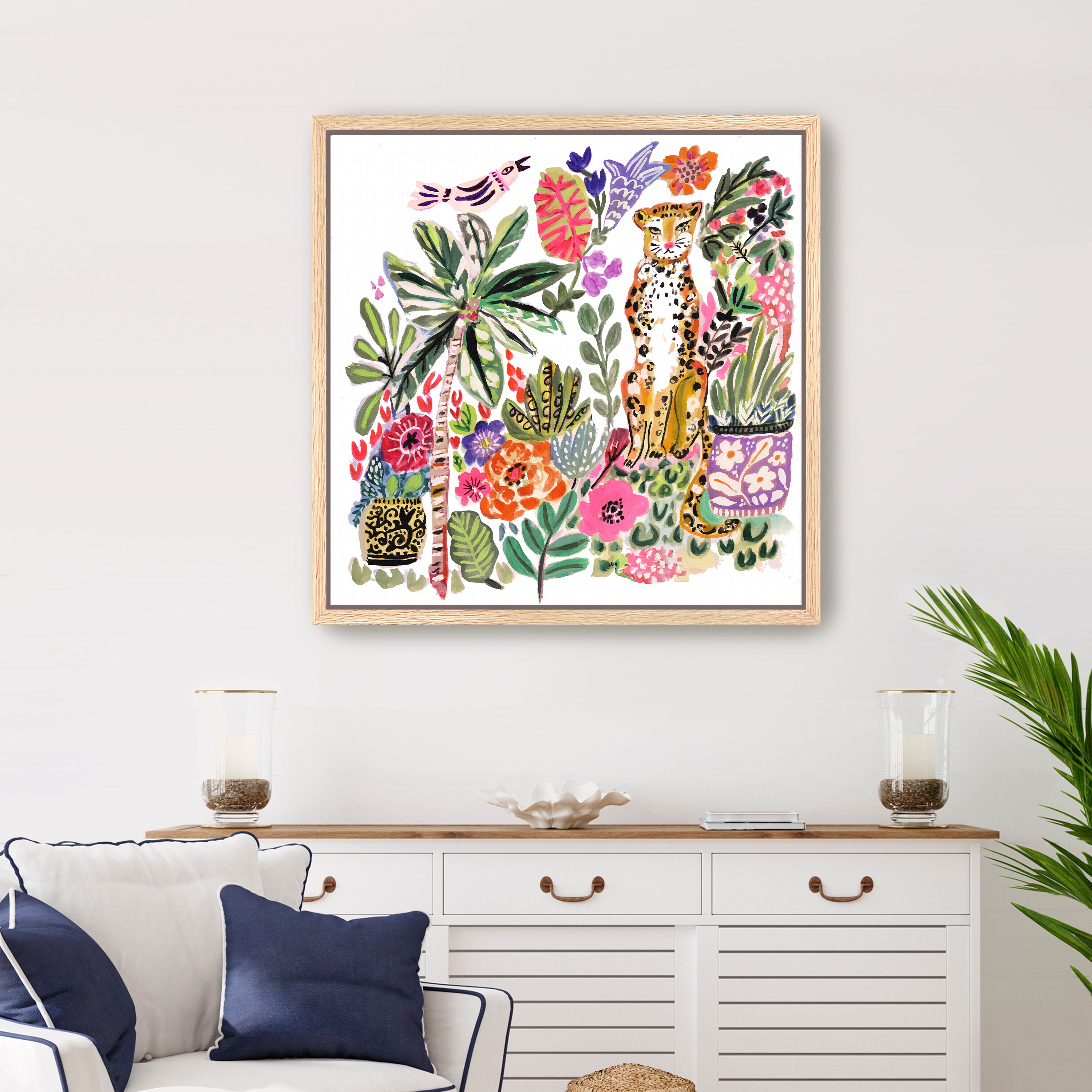 Tiger With Palm Tree And Bird 2 Canvas Giclee