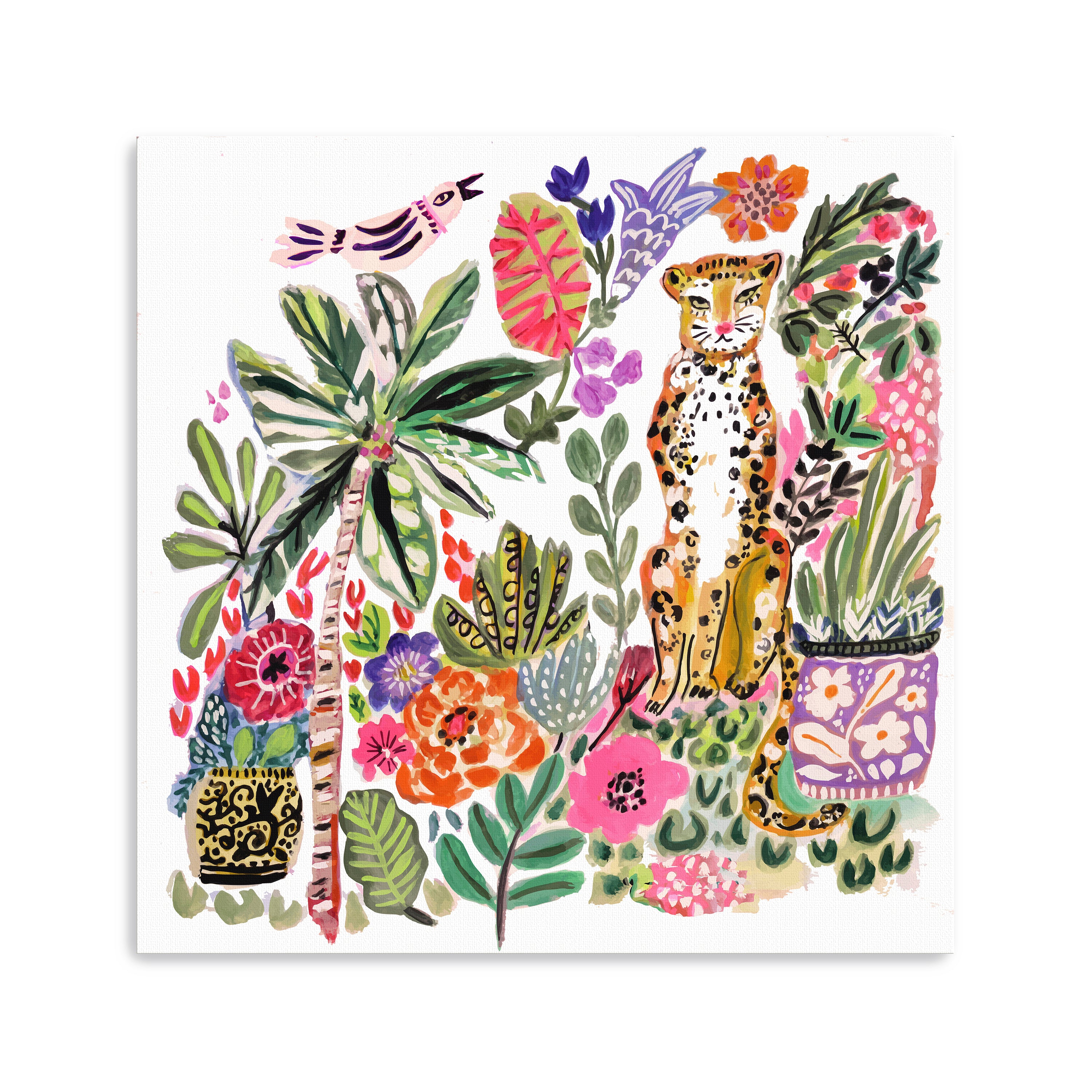 Tiger With Palm Tree And Bird 2 Canvas Giclee