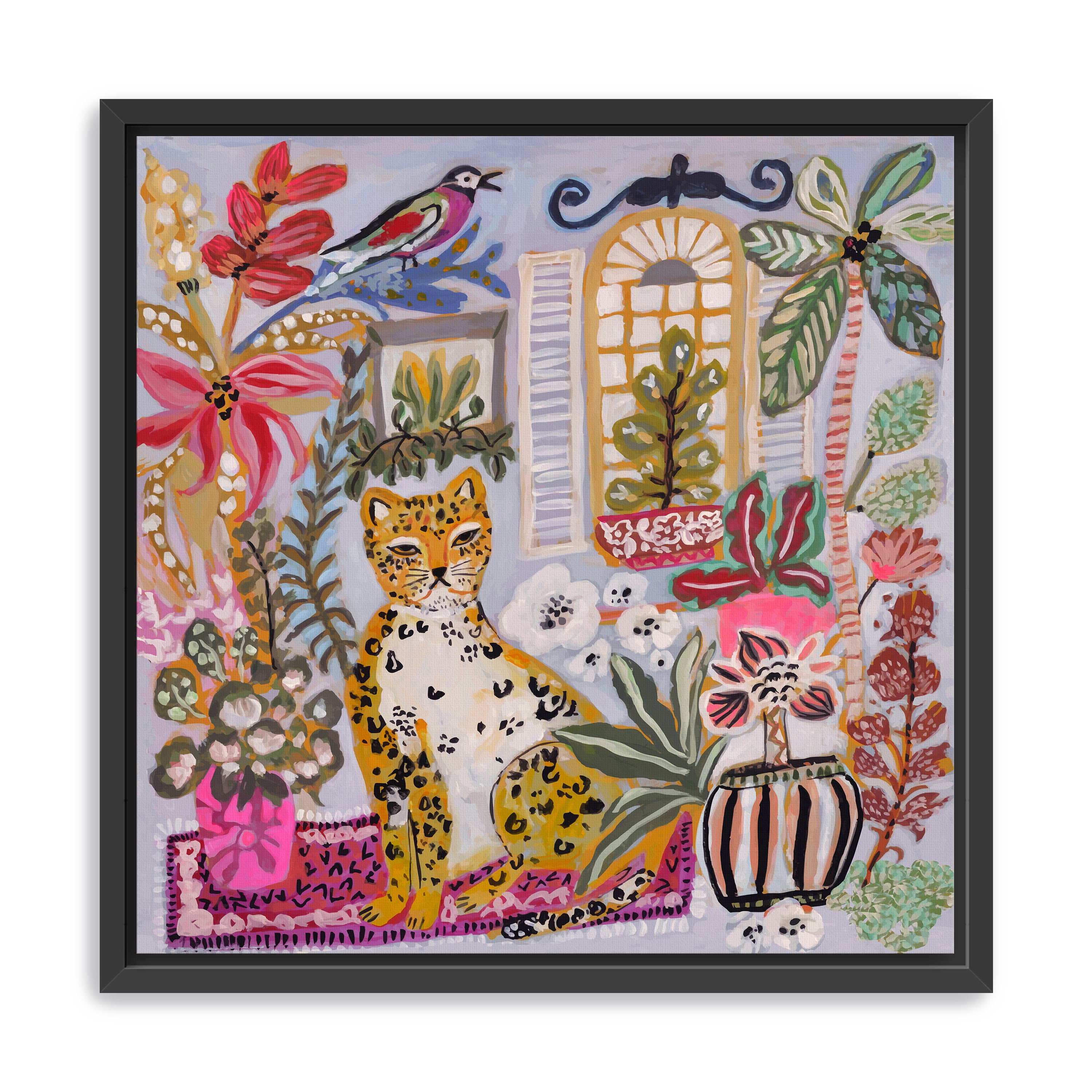 Cheetah Sitting With Pink Vase Canvas Giclee