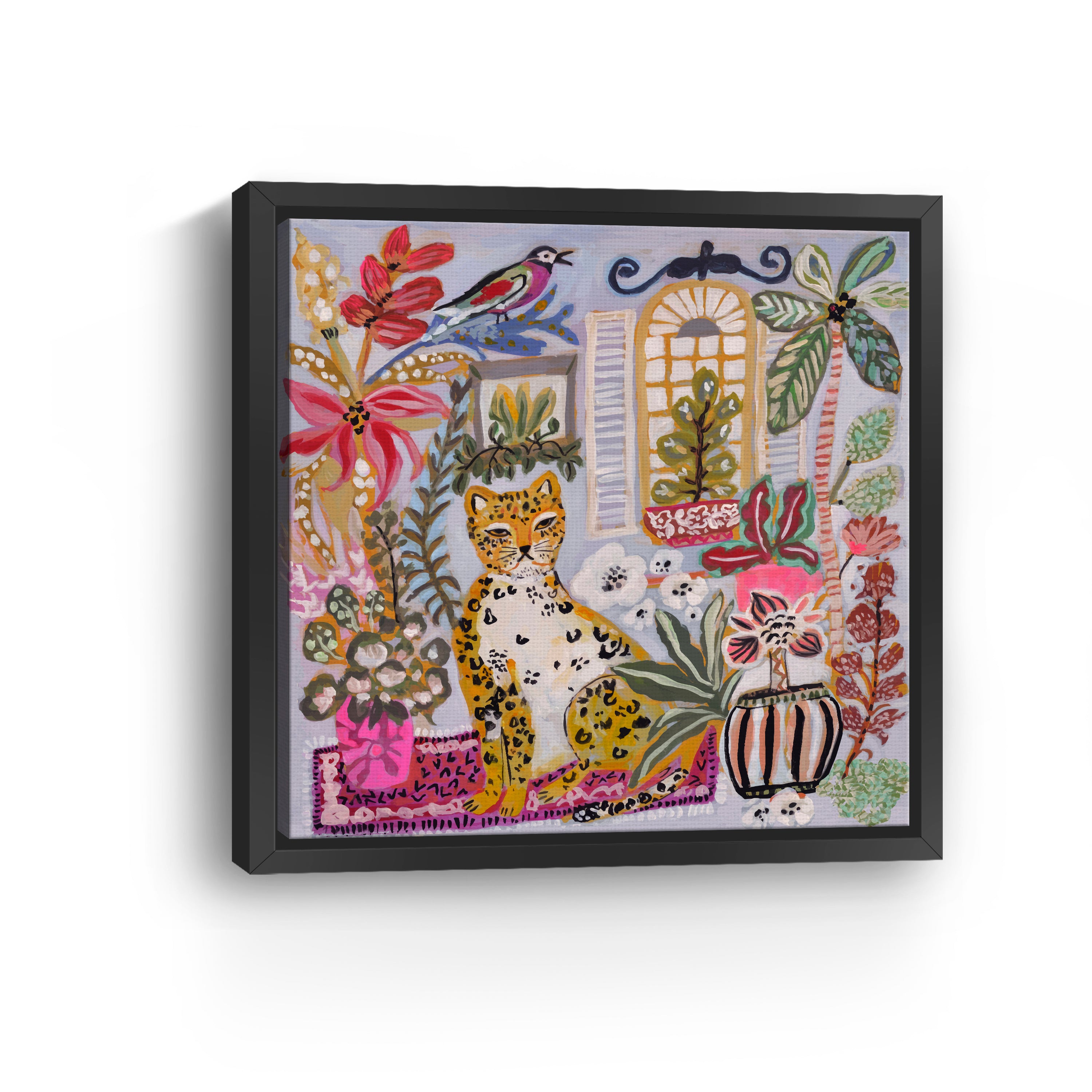 Cheetah Sitting With Pink Vase Canvas Giclee