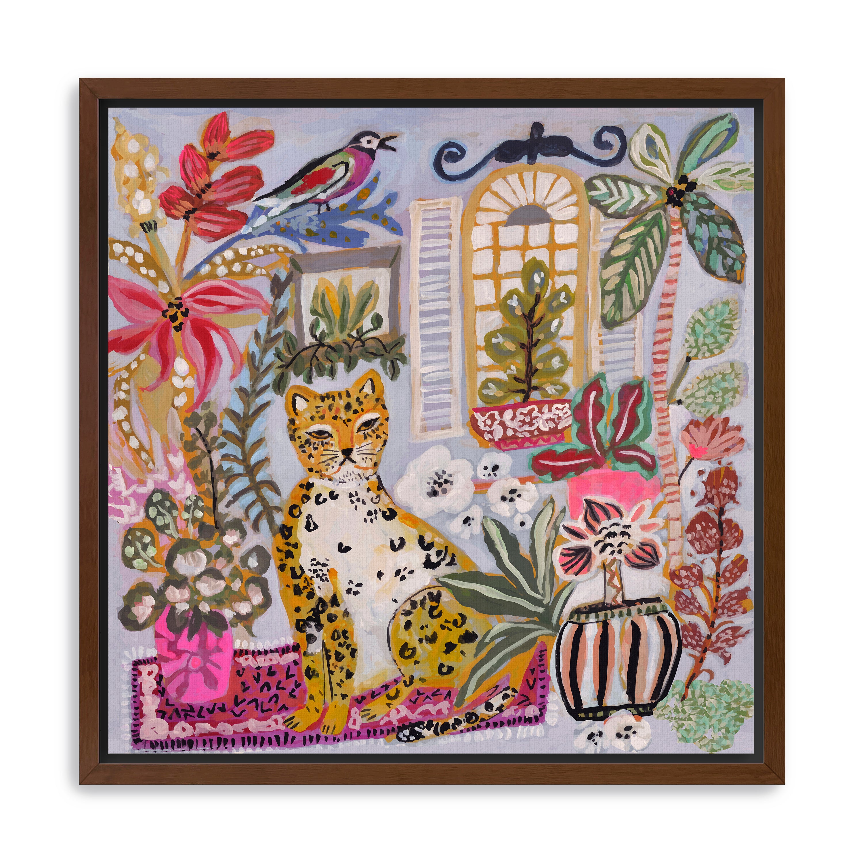 Cheetah Sitting With Pink Vase Canvas Giclee