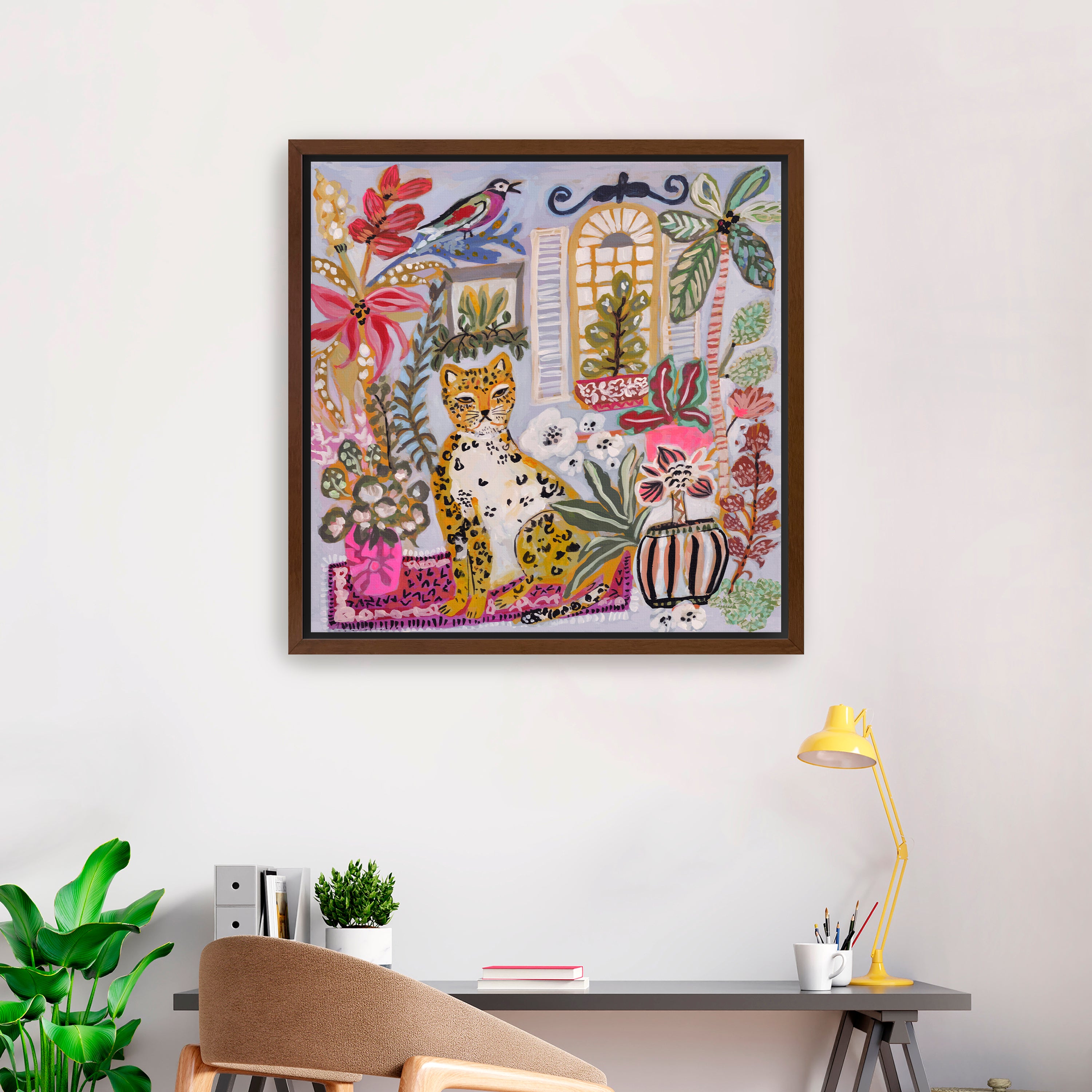 Cheetah Sitting With Pink Vase Canvas Giclee