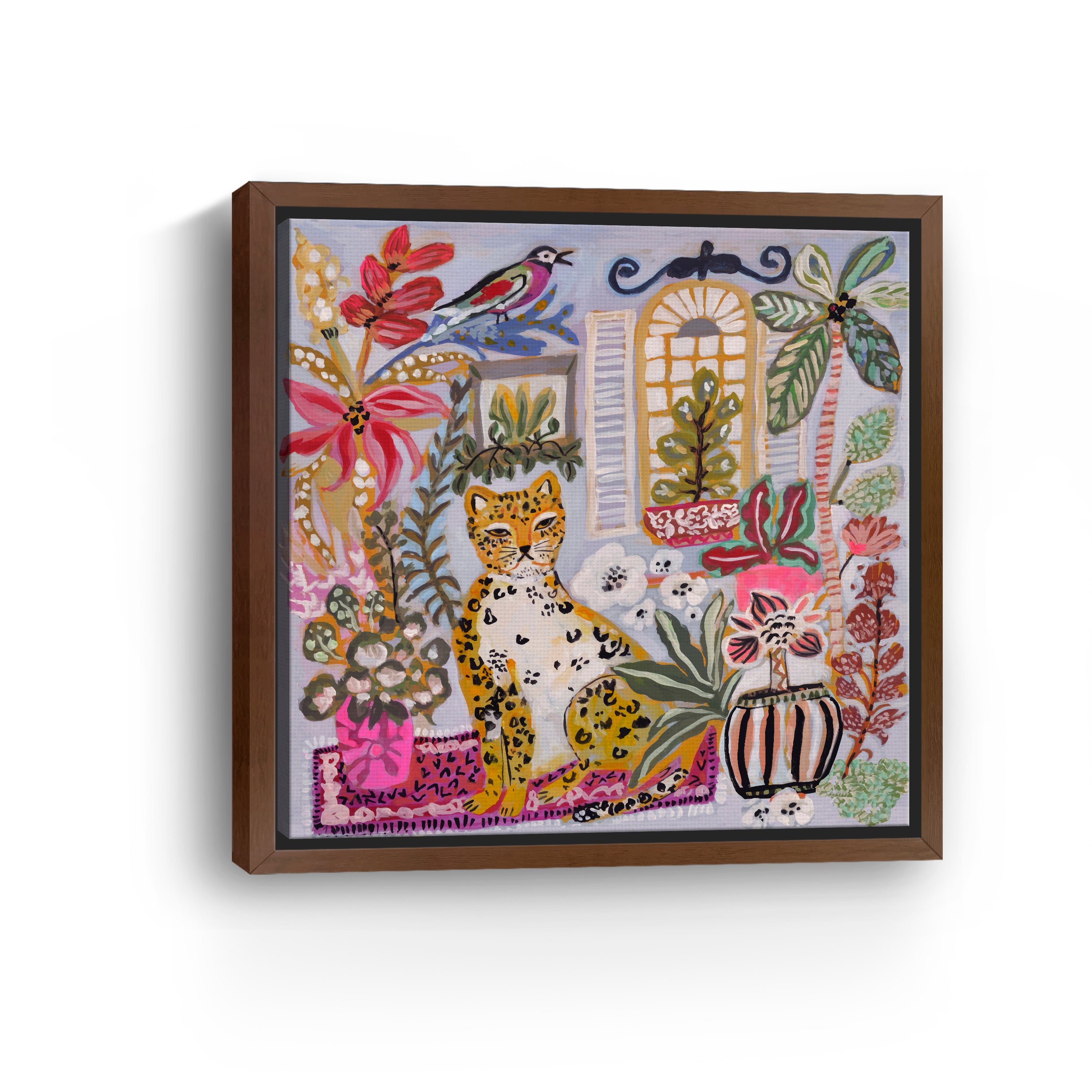 Cheetah Sitting With Pink Vase Canvas Giclee