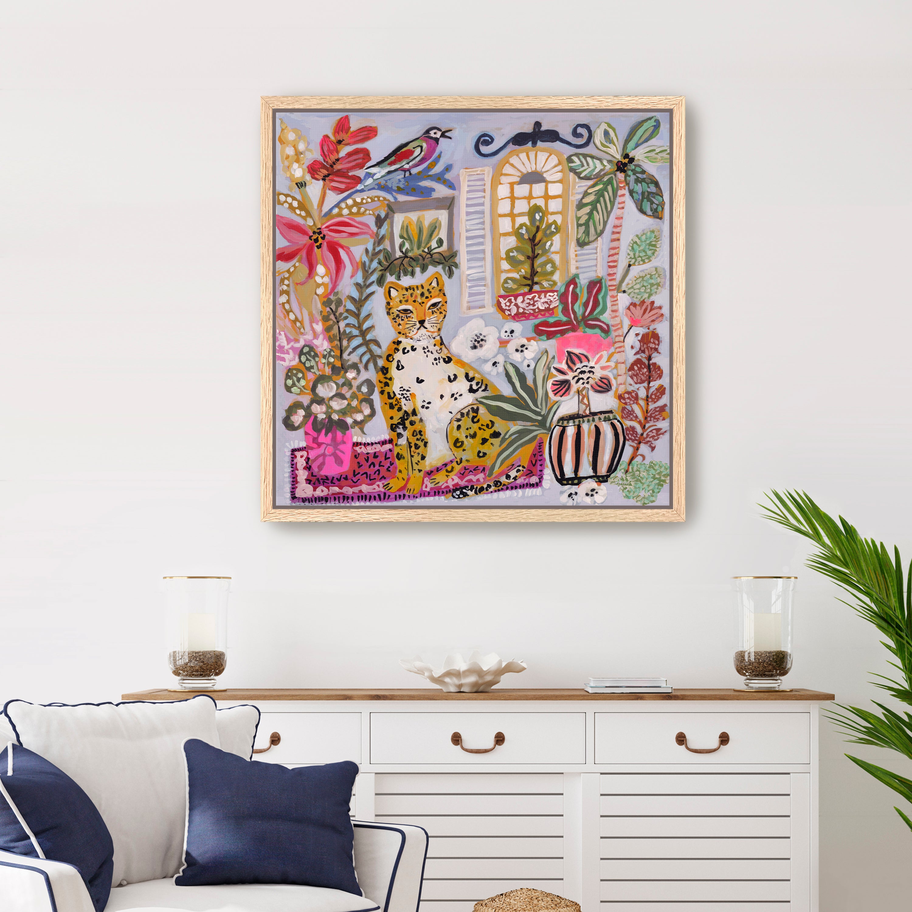 Cheetah Sitting With Pink Vase Canvas Giclee