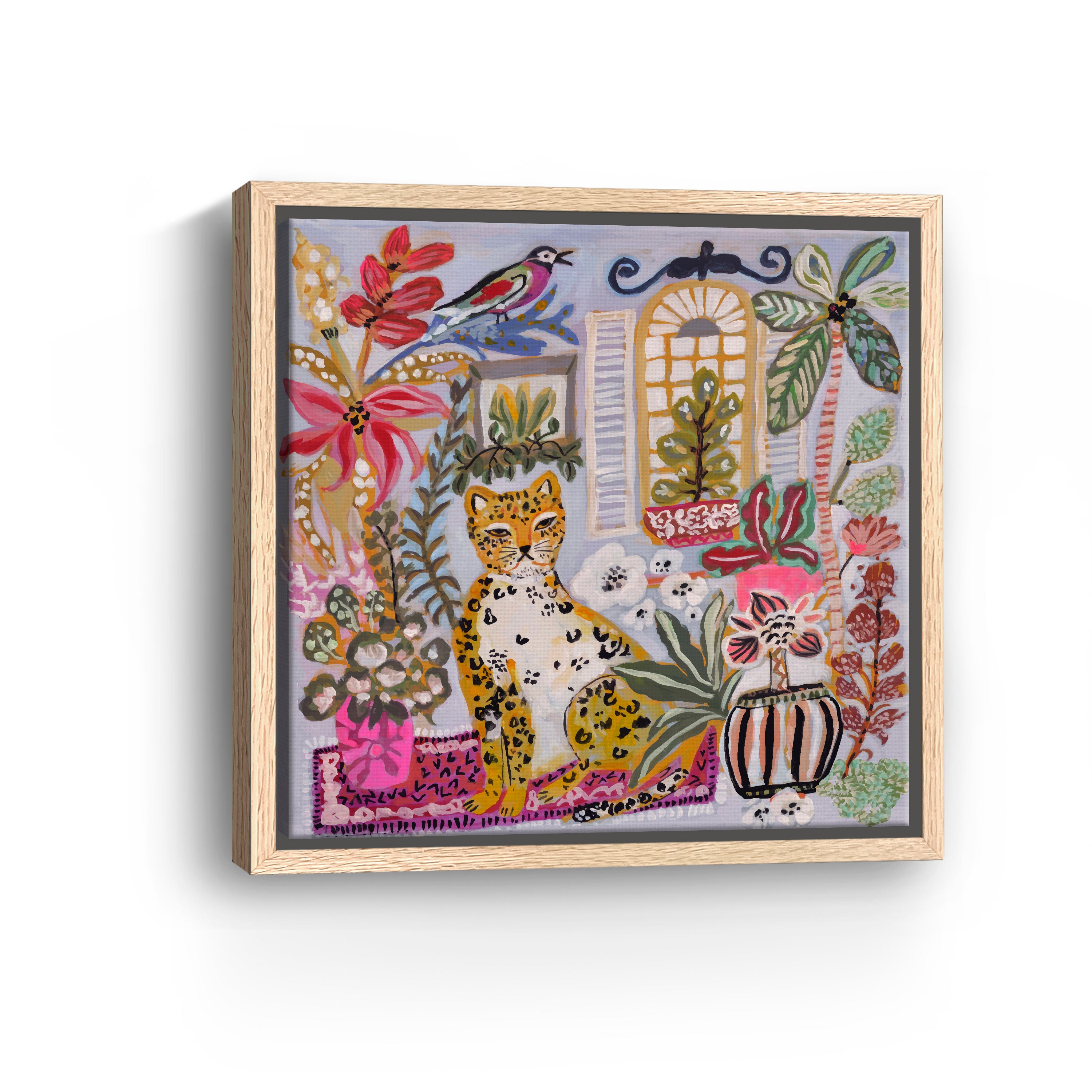 Cheetah Sitting With Pink Vase Canvas Giclee
