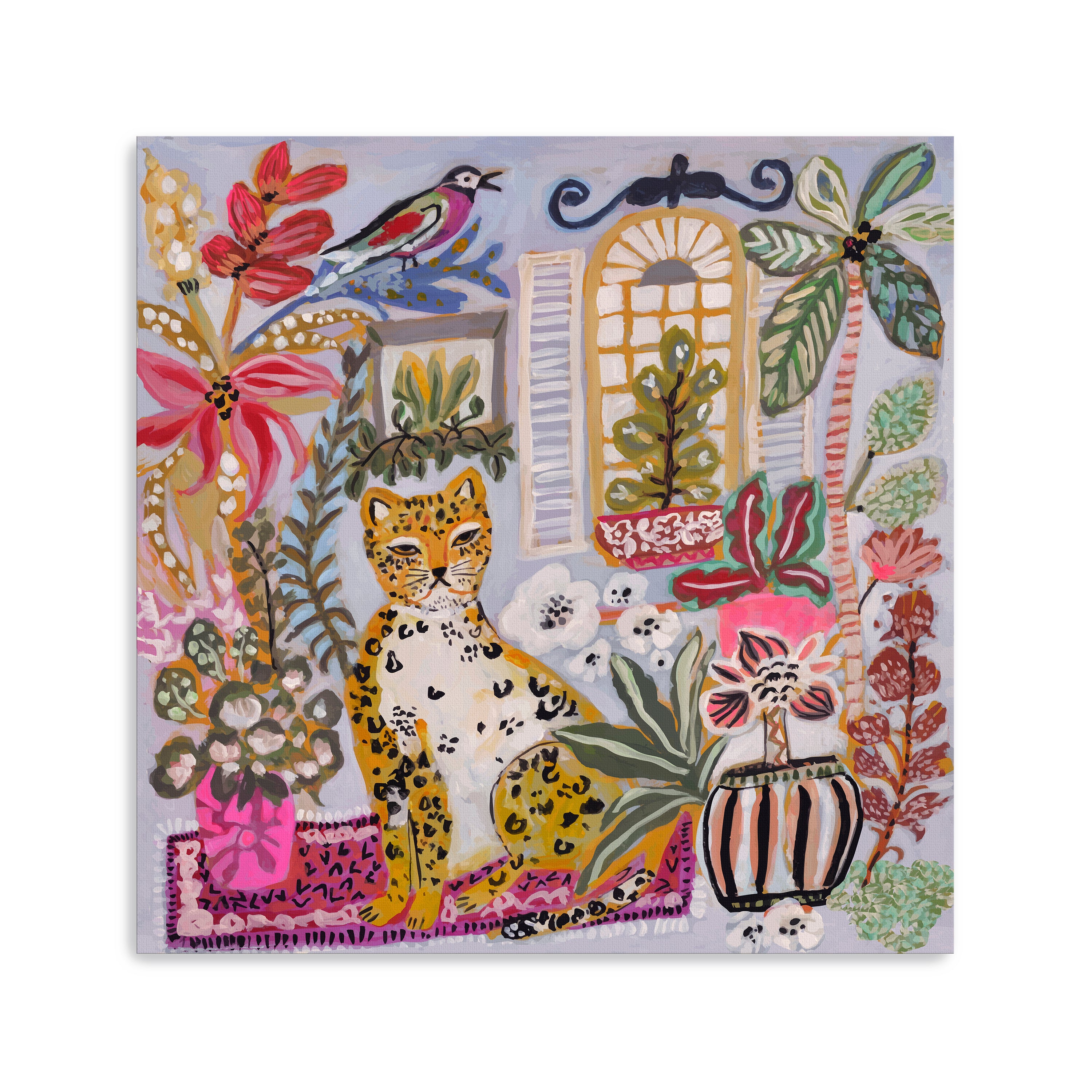 Cheetah Sitting With Pink Vase Canvas Giclee