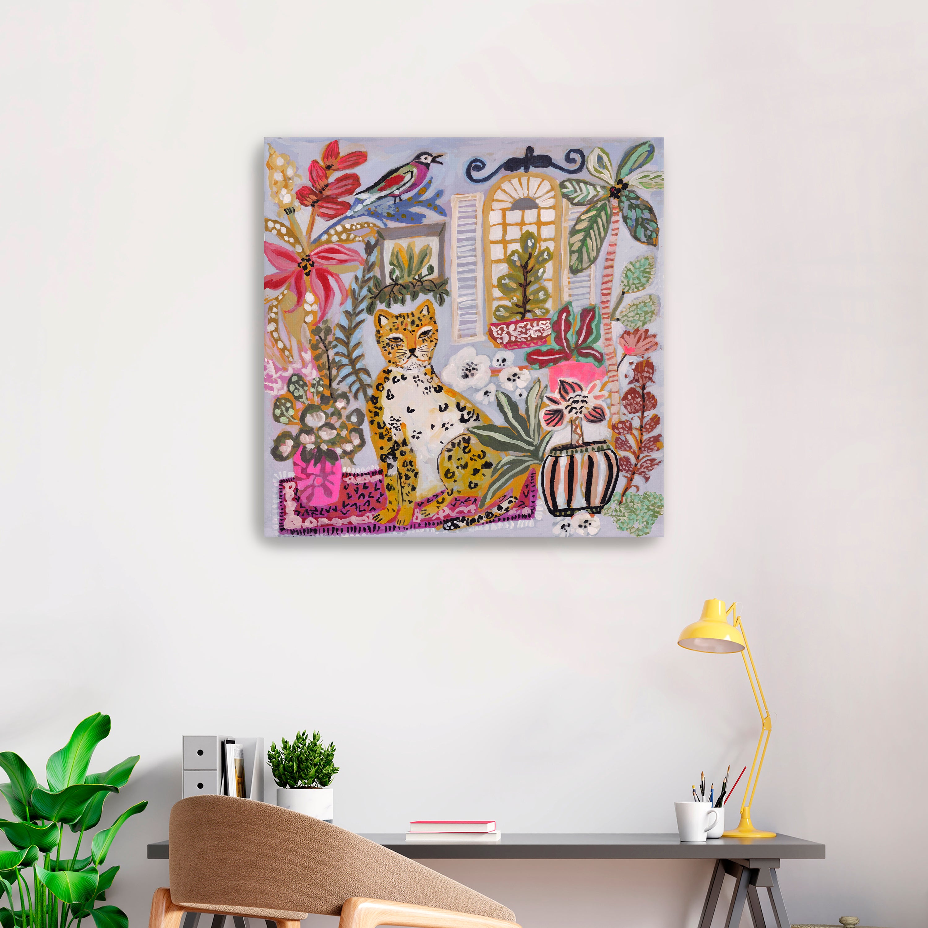 Cheetah Sitting With Pink Vase Canvas Giclee