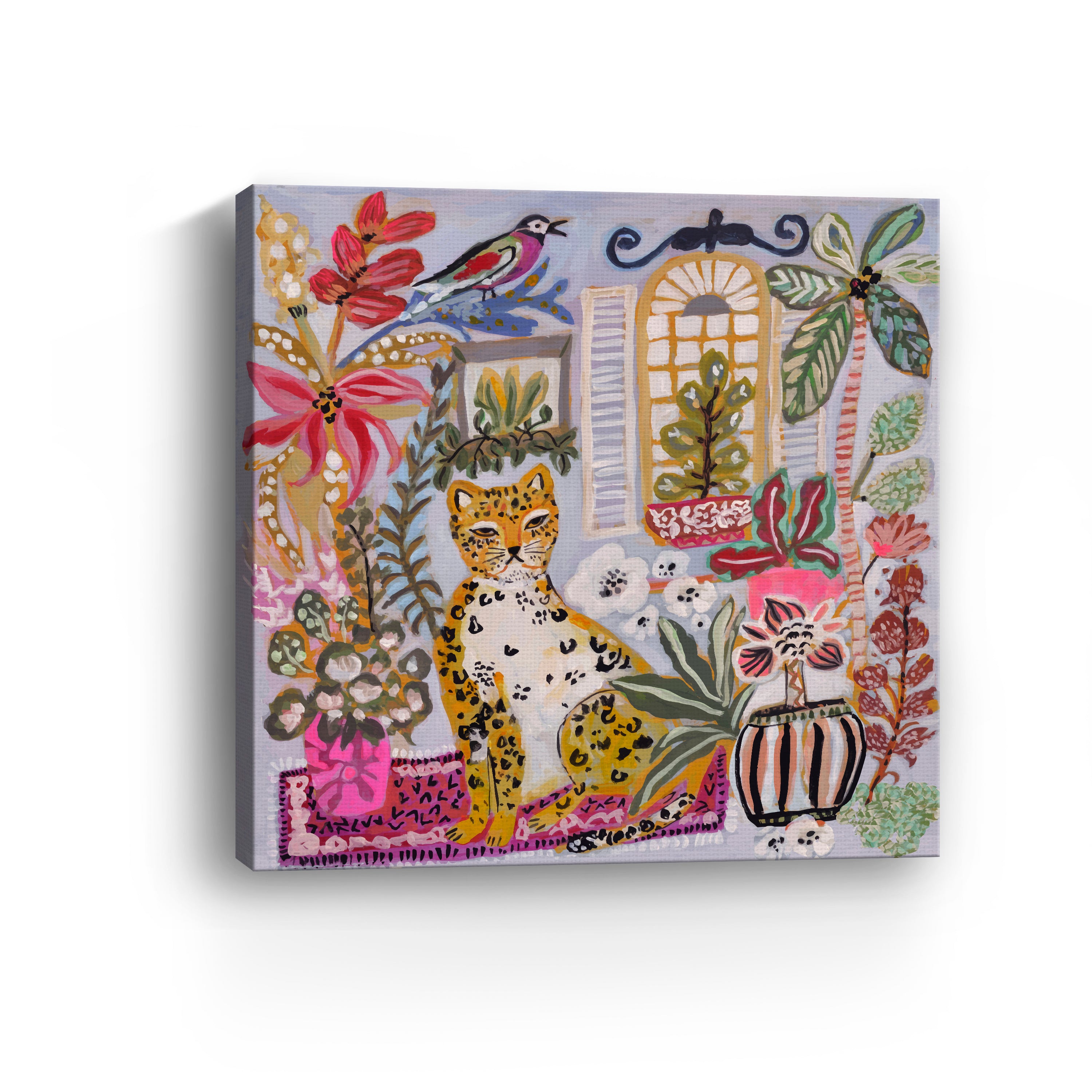 Cheetah Sitting With Pink Vase Canvas Giclee