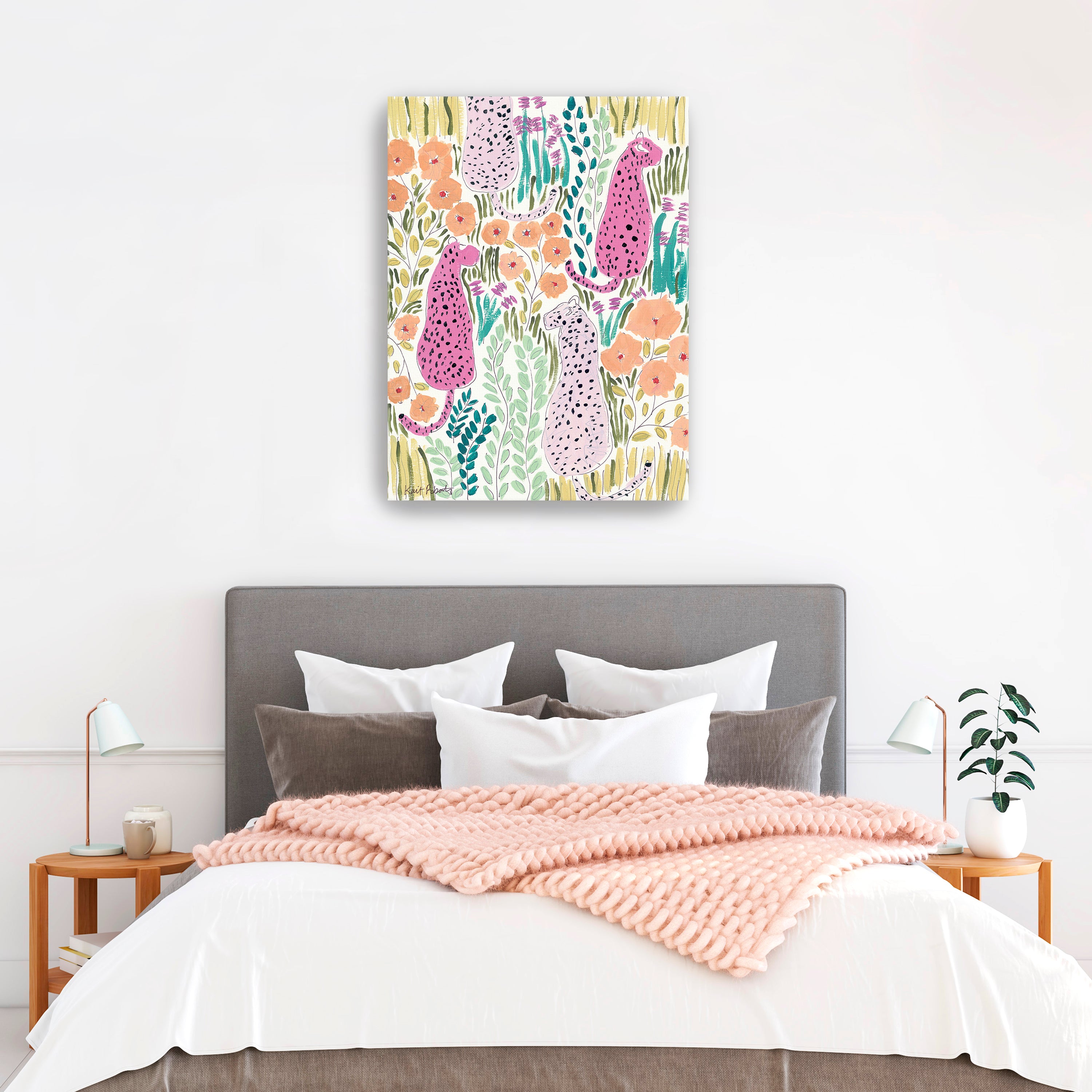 Hello Cheetah - Pink Canvas Giclee