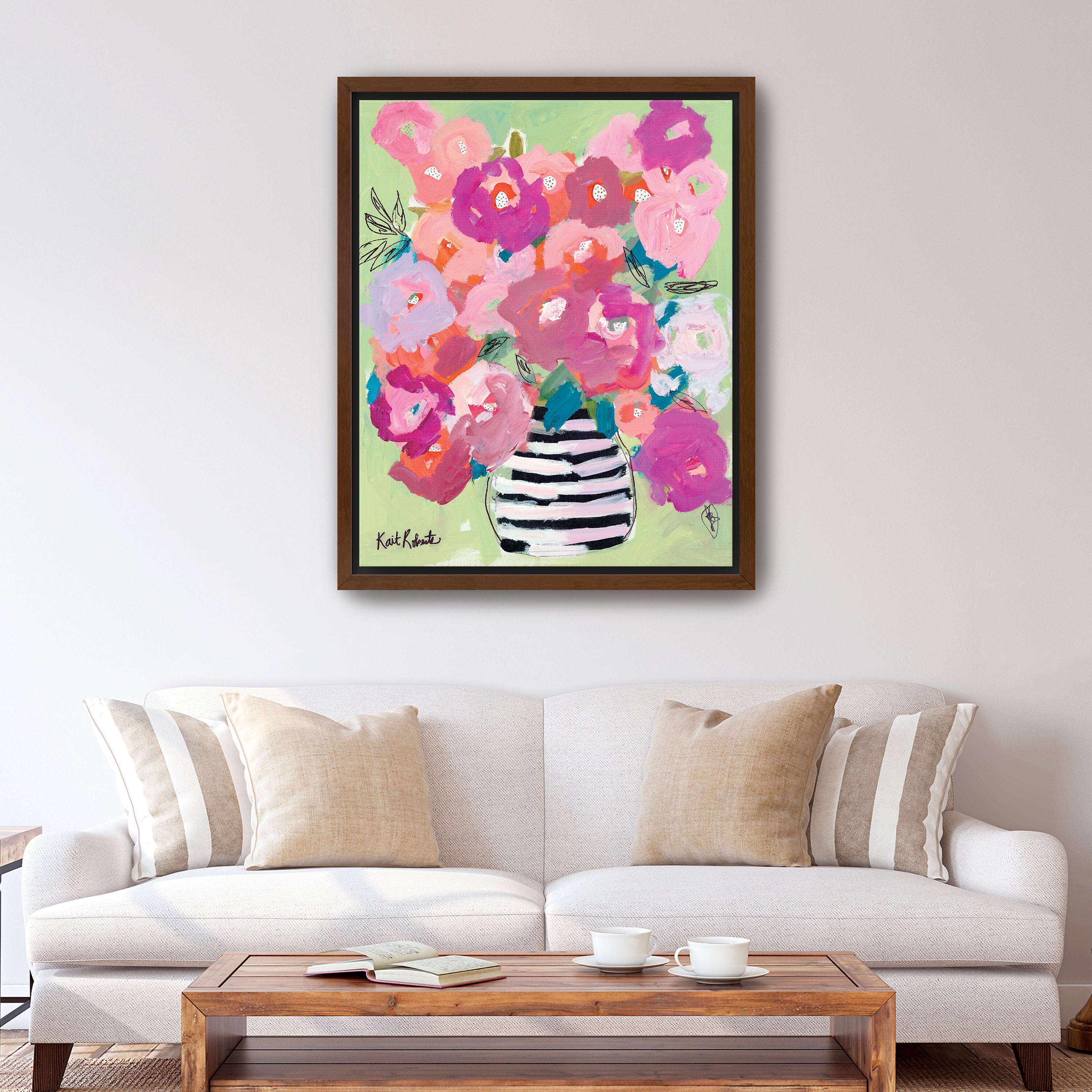 Poppies in Strawberry & Taffy Canvas Giclee