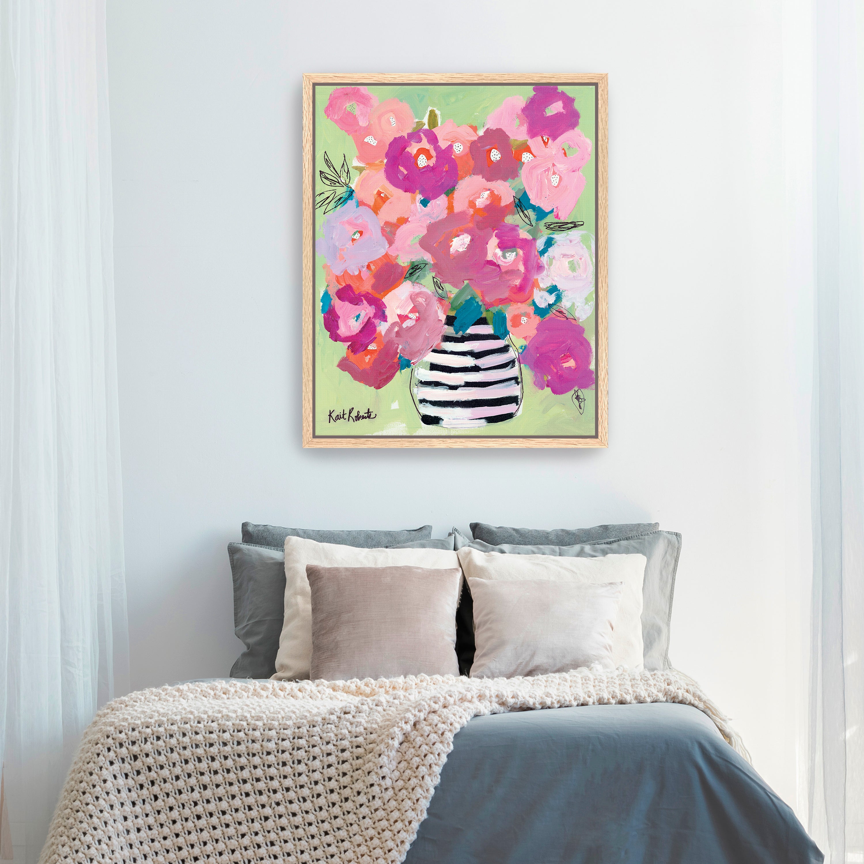 Poppies in Strawberry & Taffy Canvas Giclee