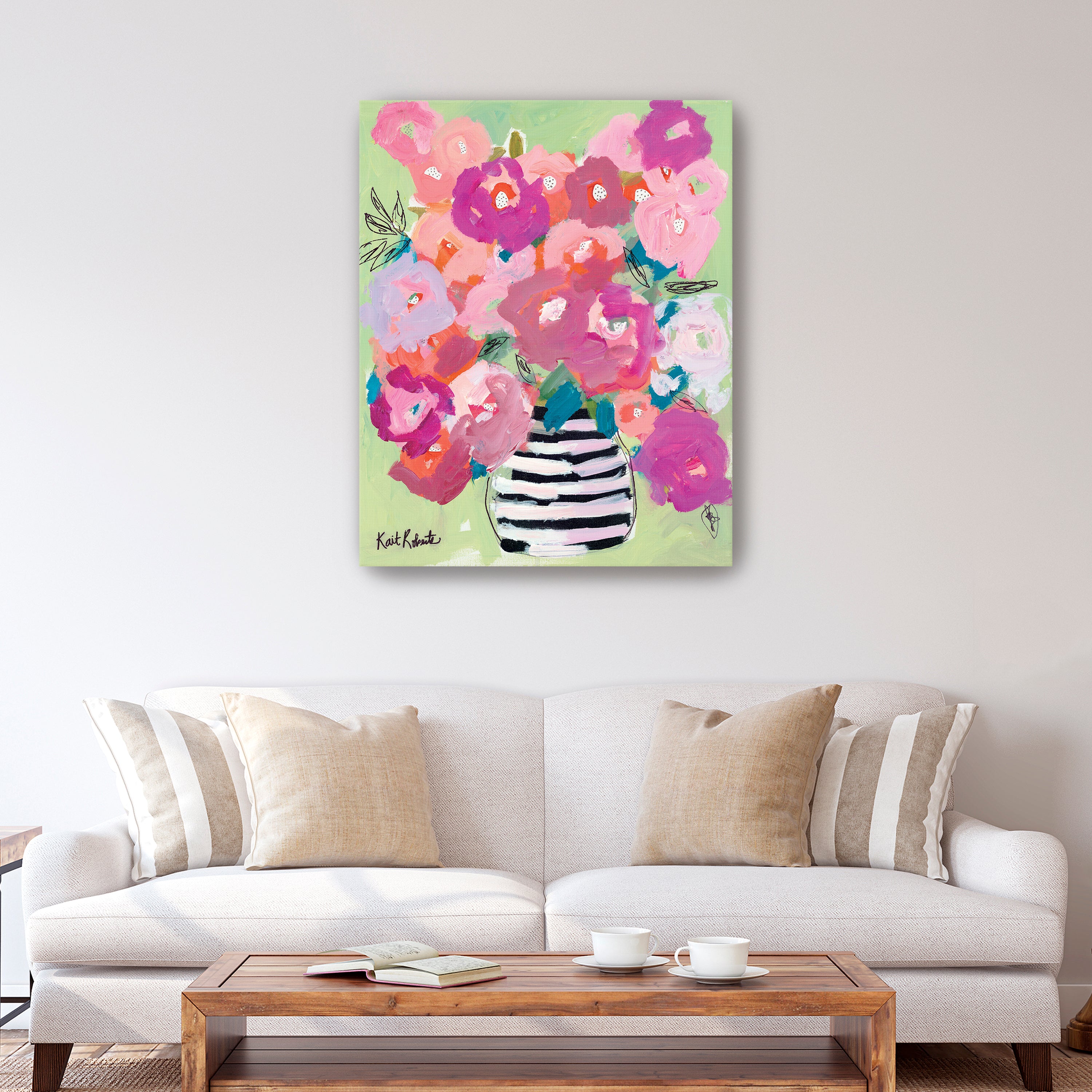 Poppies in Strawberry & Taffy Canvas Giclee