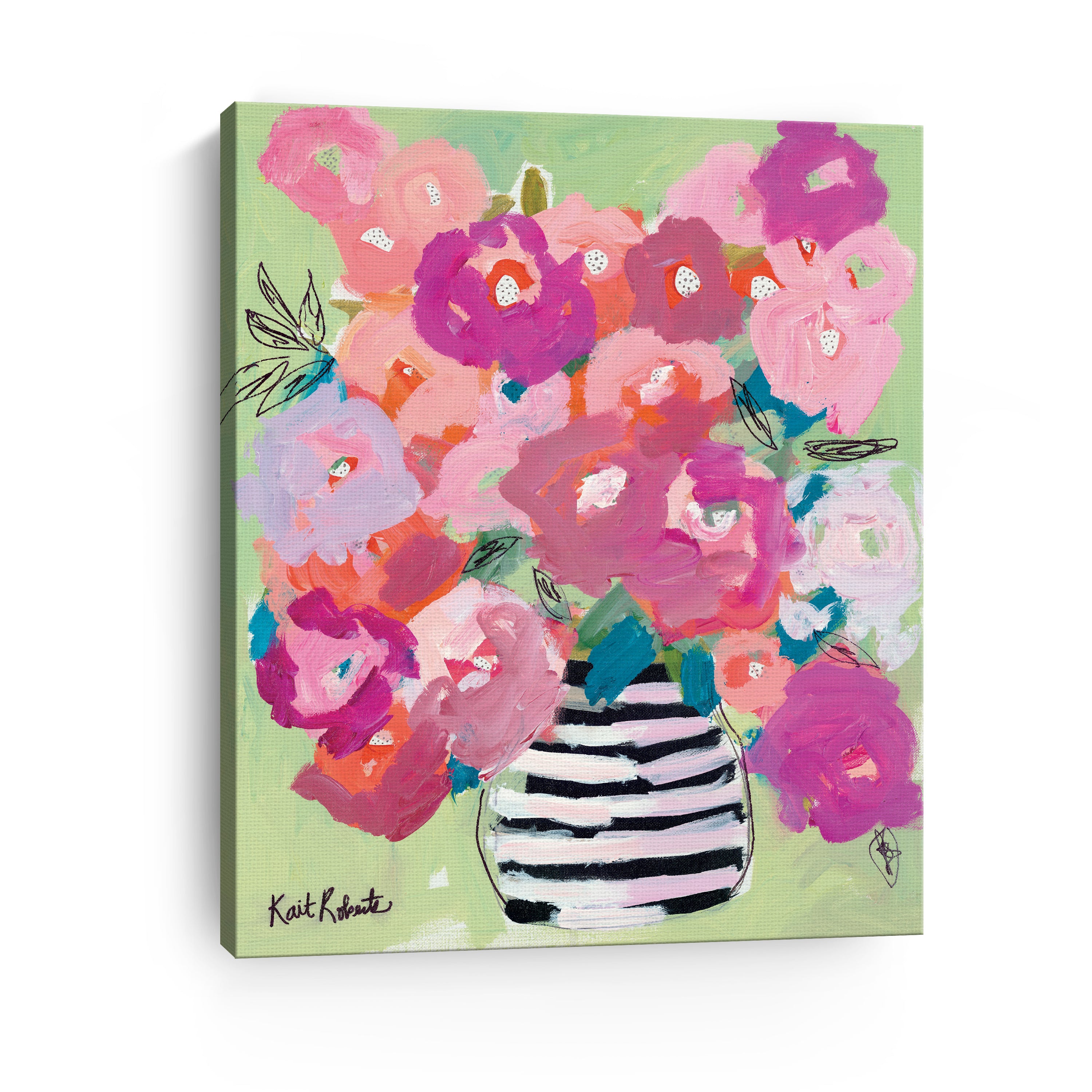 Poppies in Strawberry & Taffy Canvas Giclee
