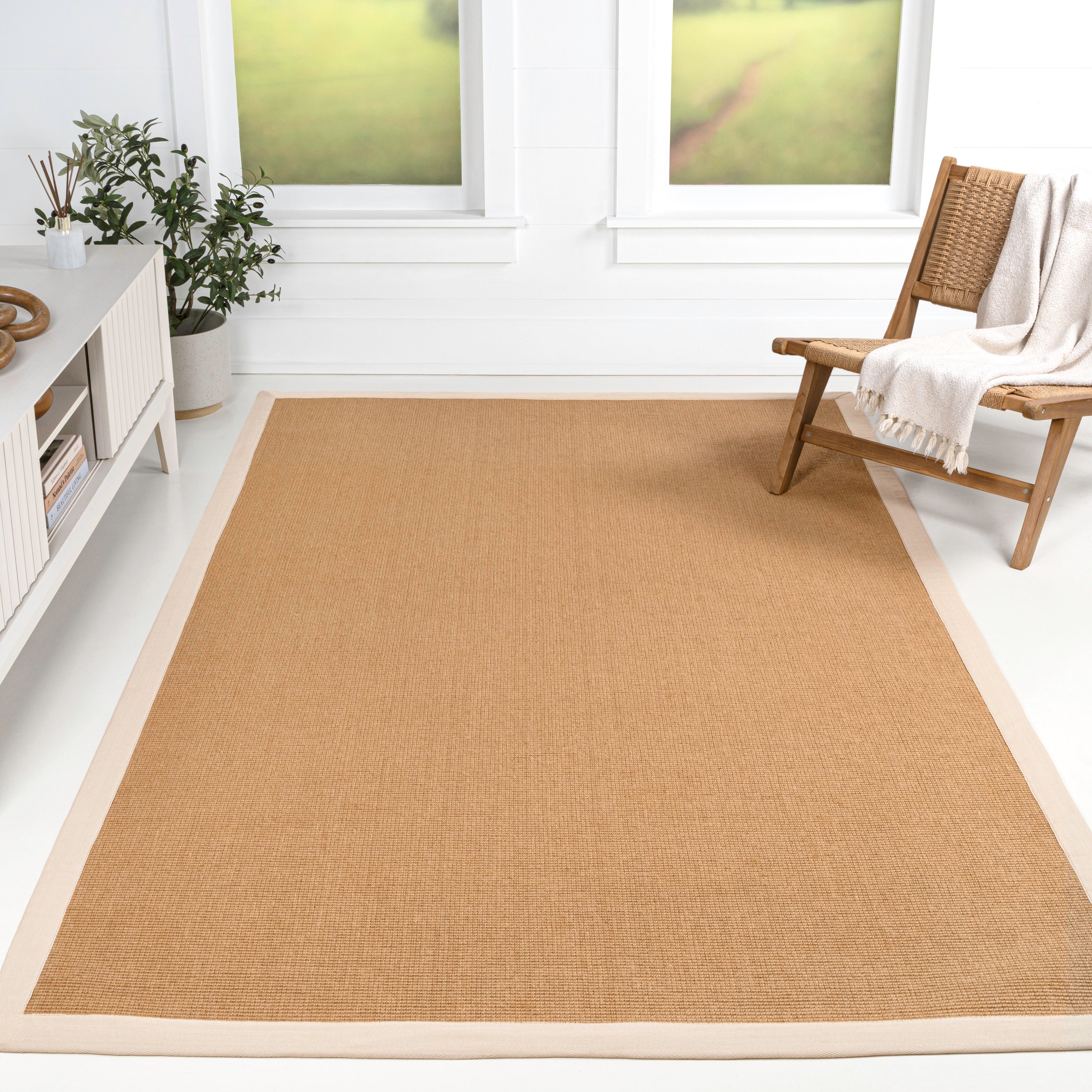 Camden Farmhouse Cottage Border Jute Area Rug