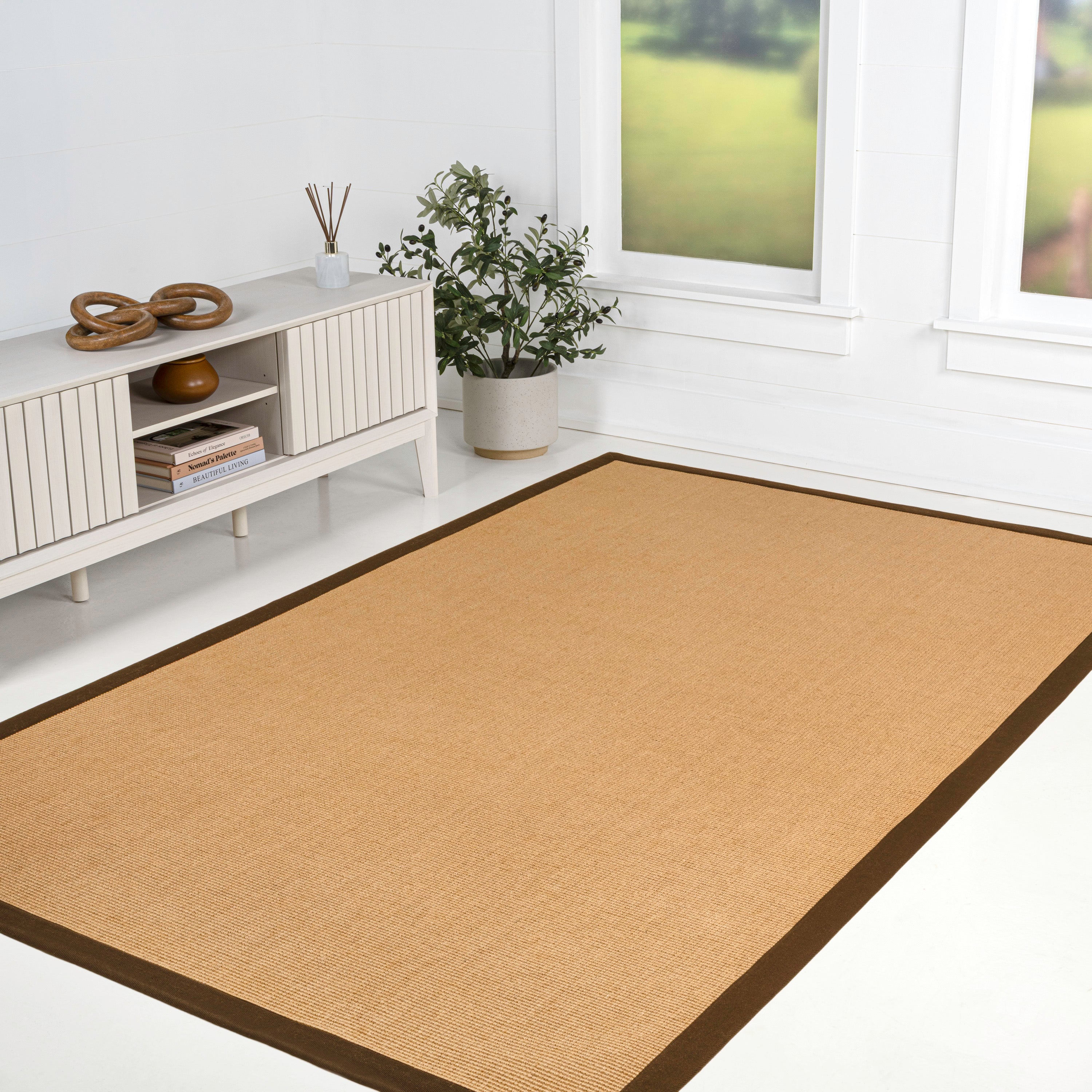 Camden Farmhouse Cottage Border Jute Area Rug