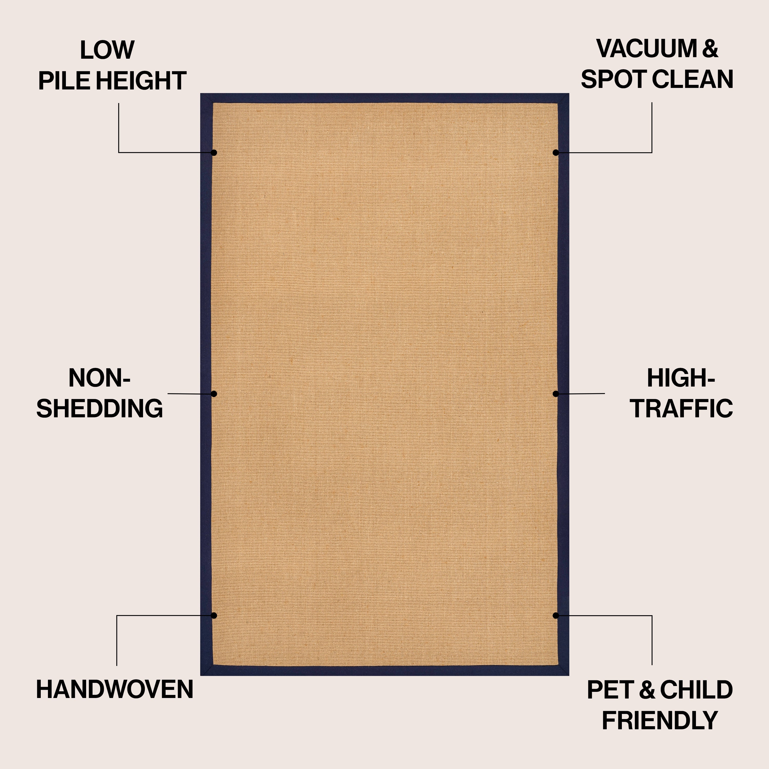 Camden Farmhouse Cottage Border Jute Area Rug