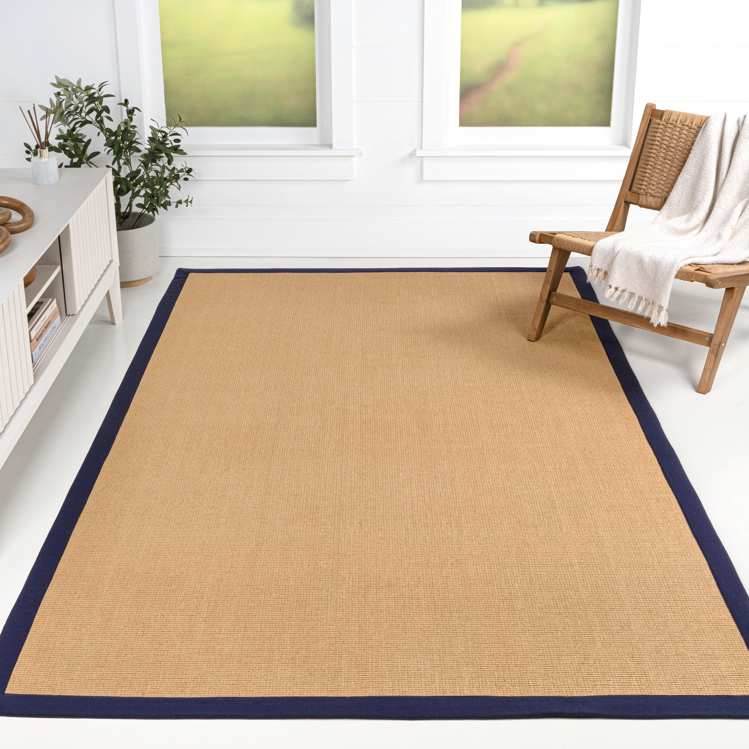 Camden Farmhouse Cottage Border Jute Area Rug