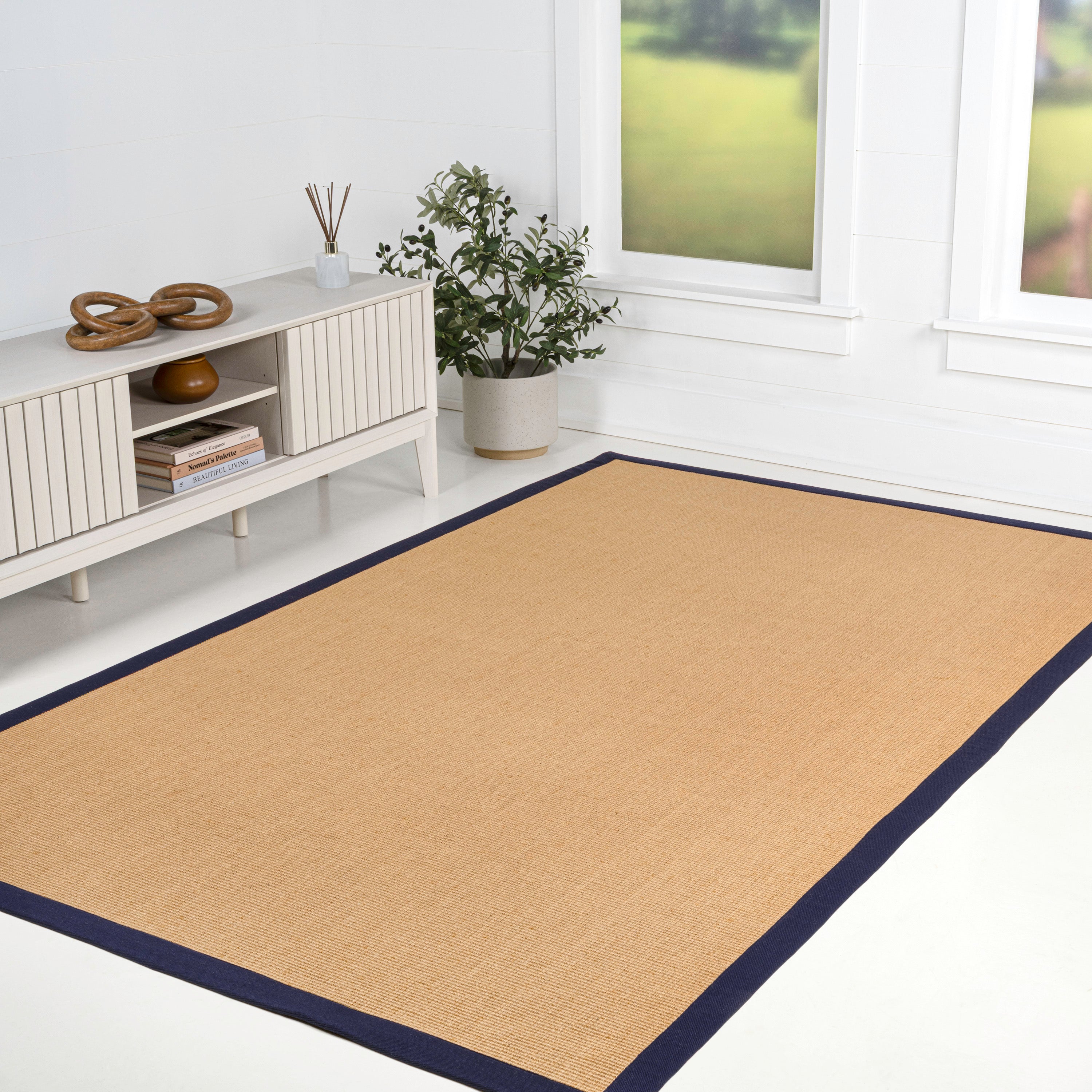 Camden Farmhouse Cottage Border Jute Area Rug