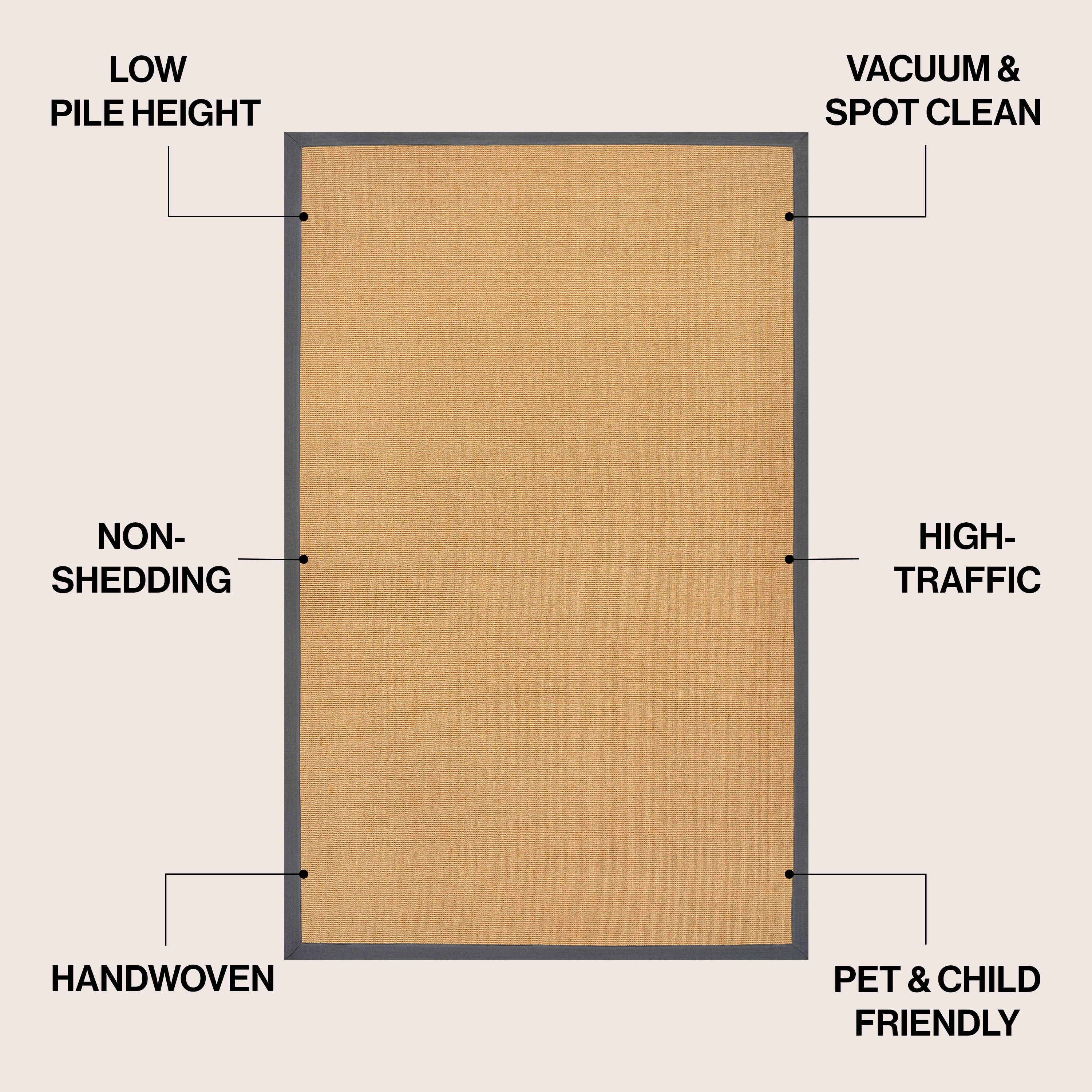 Camden Farmhouse Cottage Border Jute Area Rug