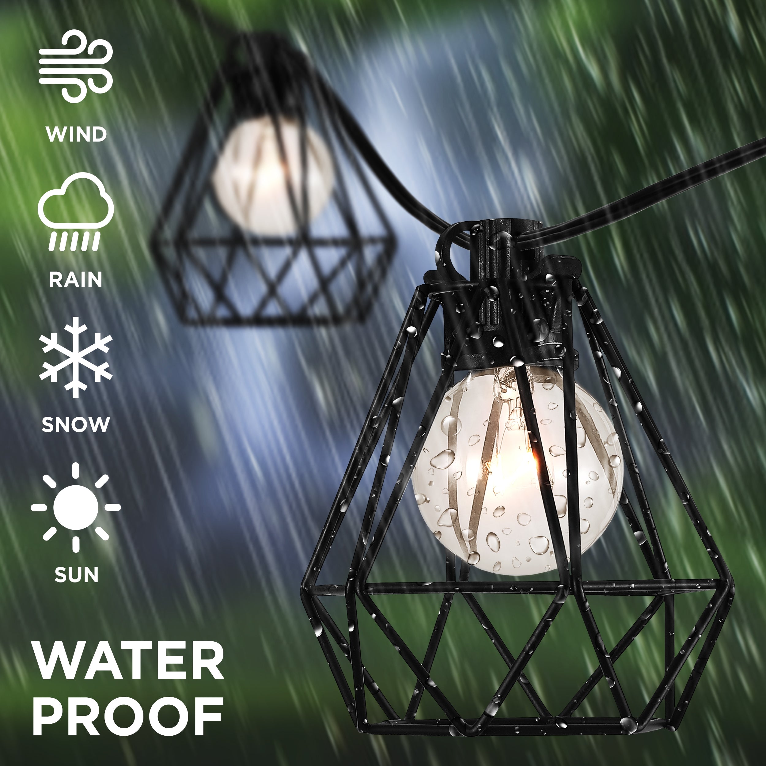 10-Light Indoor/Outdoor 10 ft. Contemporary Transitional Incandescent G40 Diamond Cage String Lights