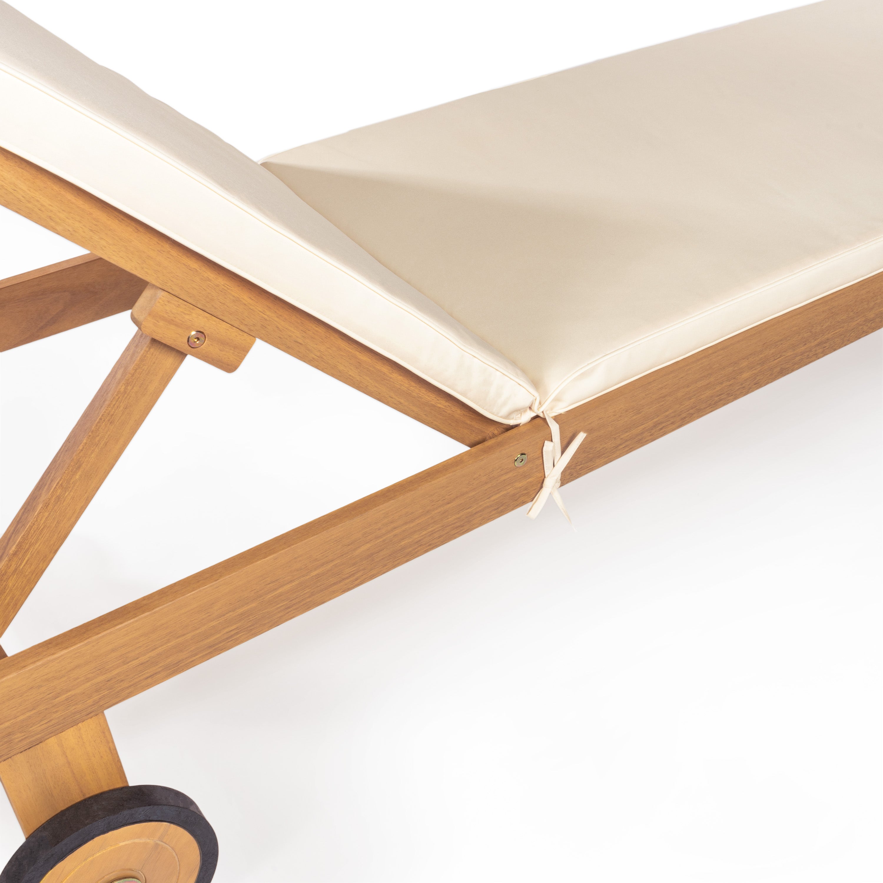 Mallorca Modern Classic Adjustable Acacia Wood Chaise Outdoor Lounge Chair with Cushion & Wheels