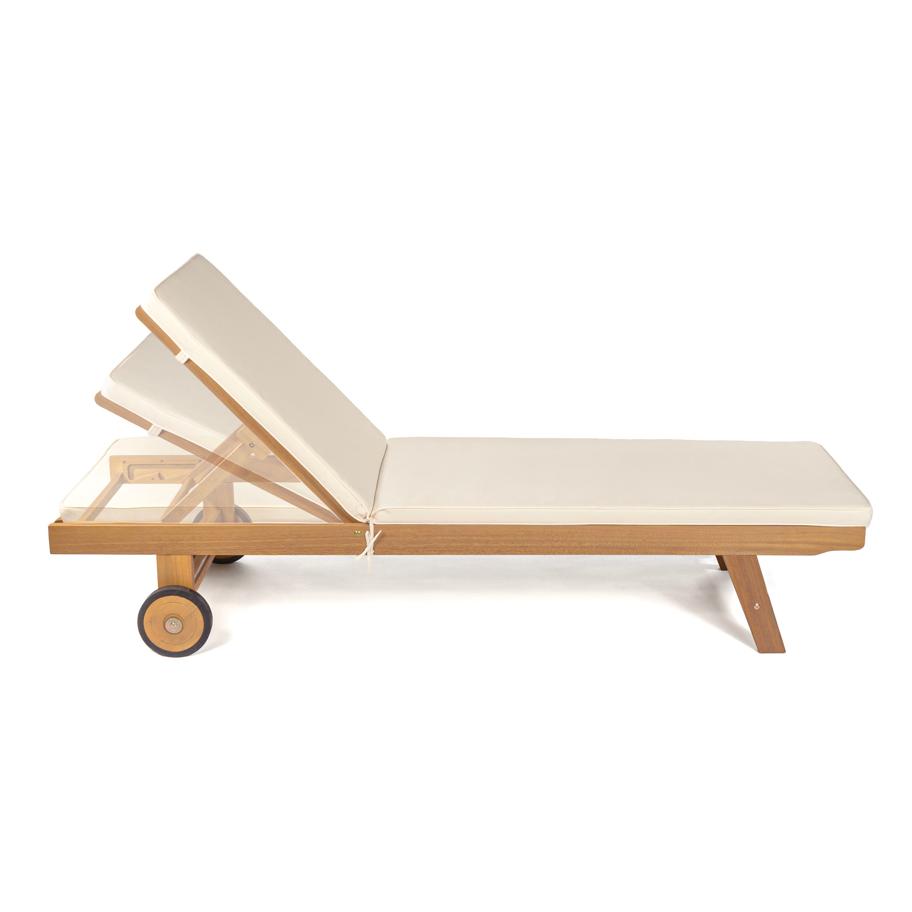 Mallorca Modern Classic Adjustable Acacia Wood Chaise Outdoor Lounge Chair with Cushion & Wheels