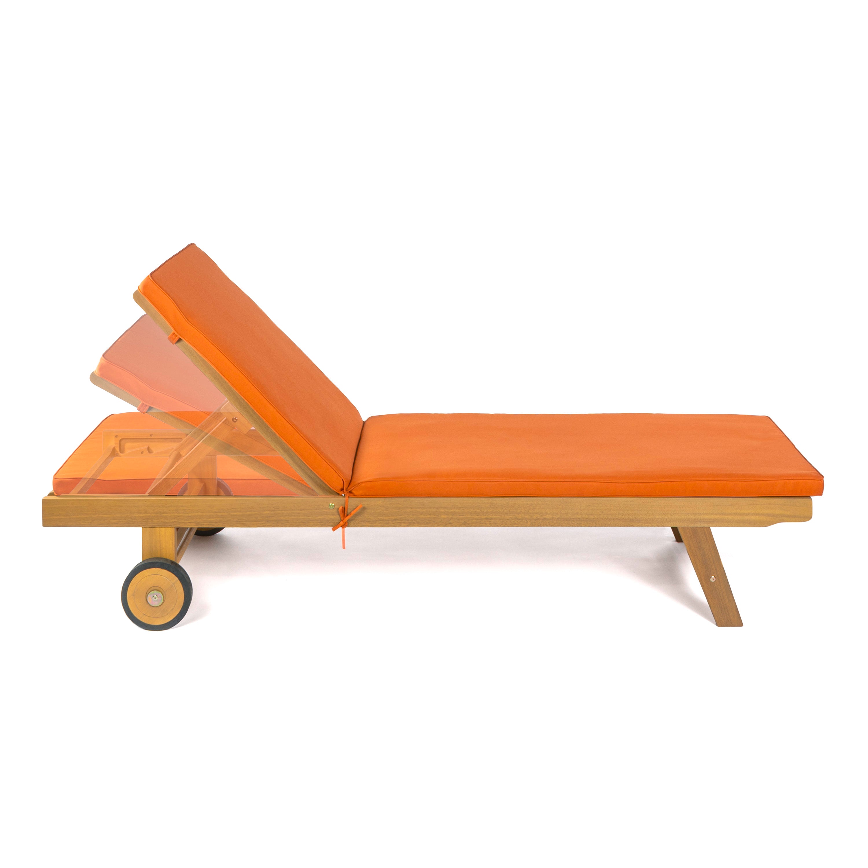 Mallorca Modern Classic Adjustable Acacia Wood Chaise Outdoor Lounge Chair with Cushion & Wheels
