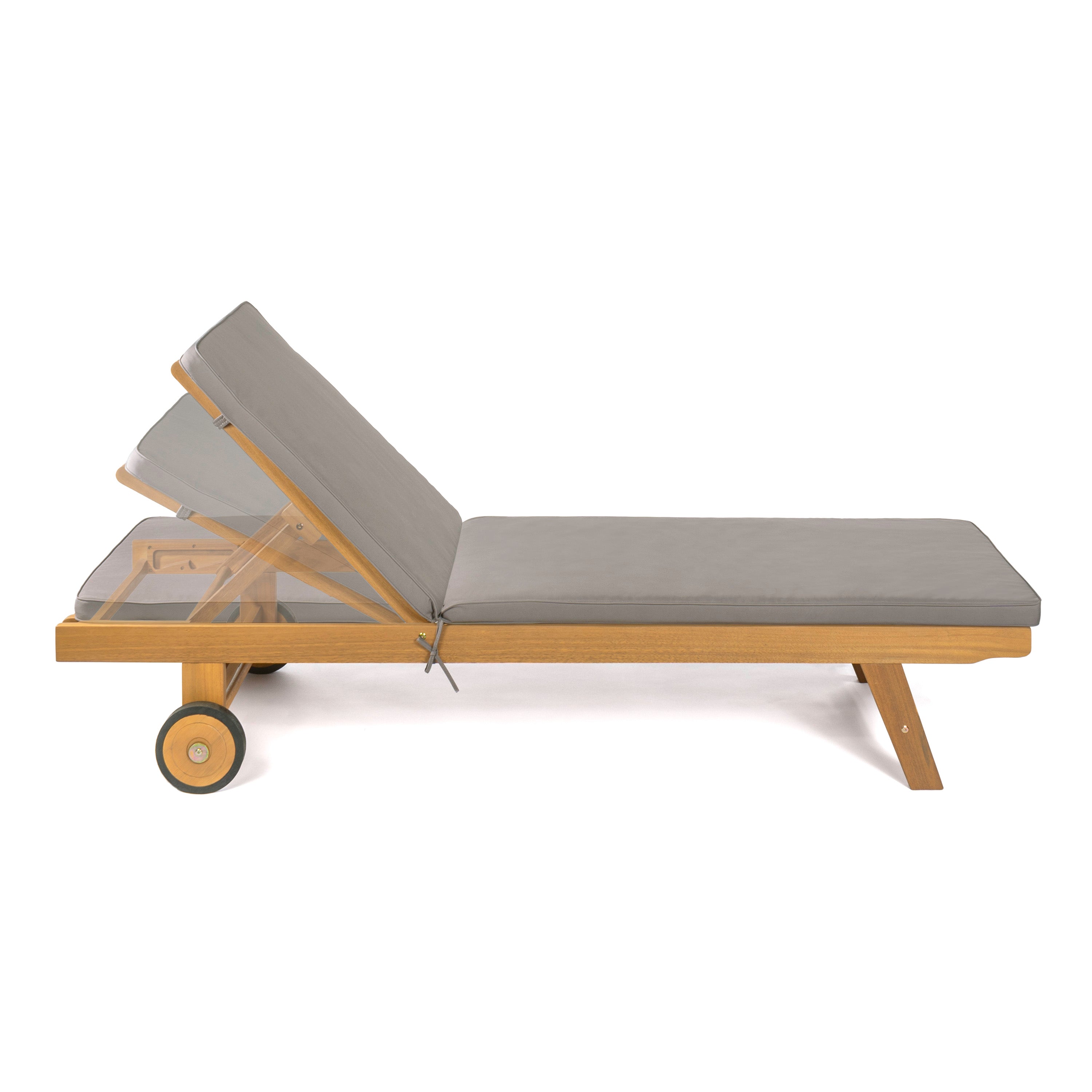 Mallorca Modern Classic Adjustable Acacia Wood Chaise Outdoor Lounge Chair with Cushion & Wheels