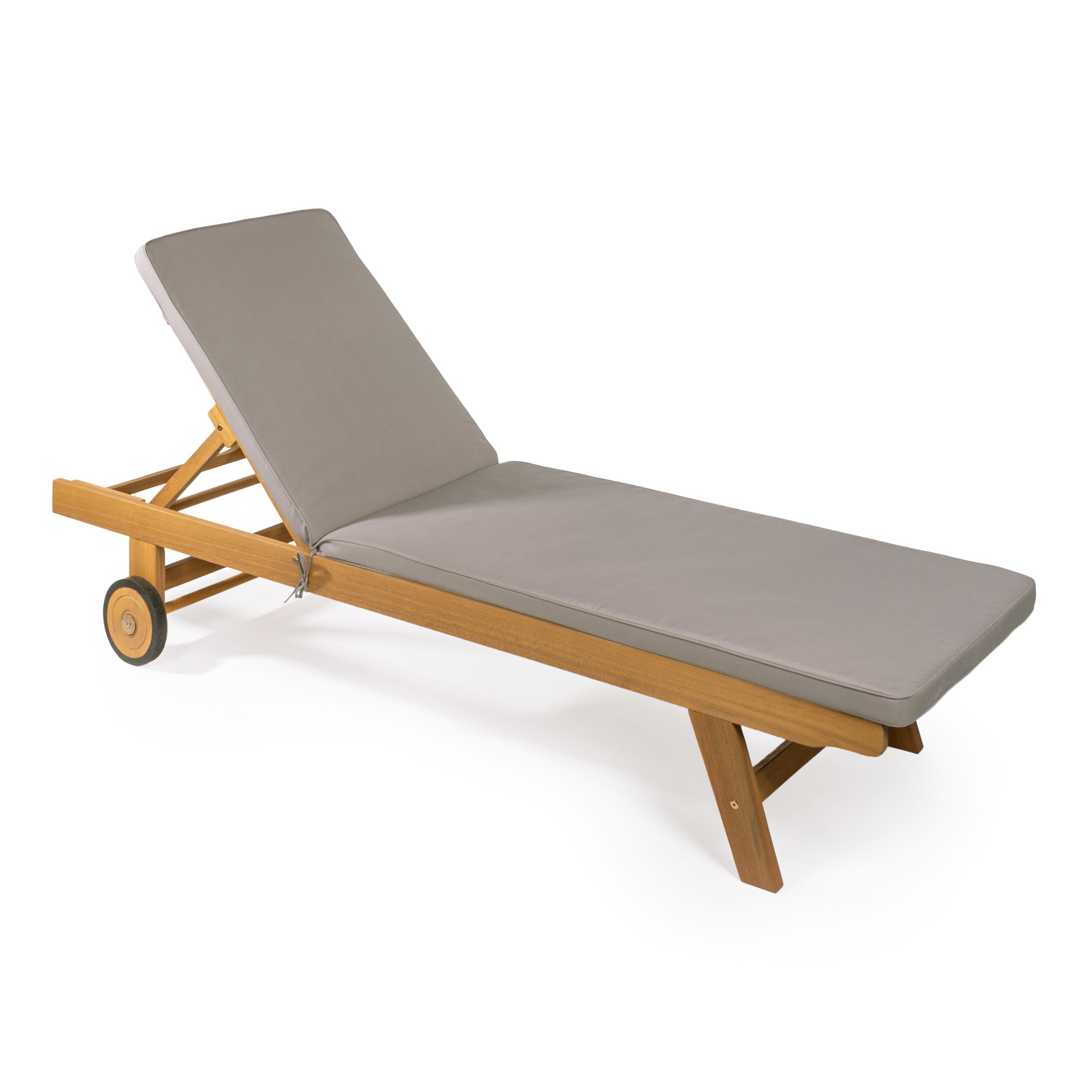 Mallorca Modern Classic Adjustable Acacia Wood Chaise Outdoor Lounge Chair with Cushion & Wheels