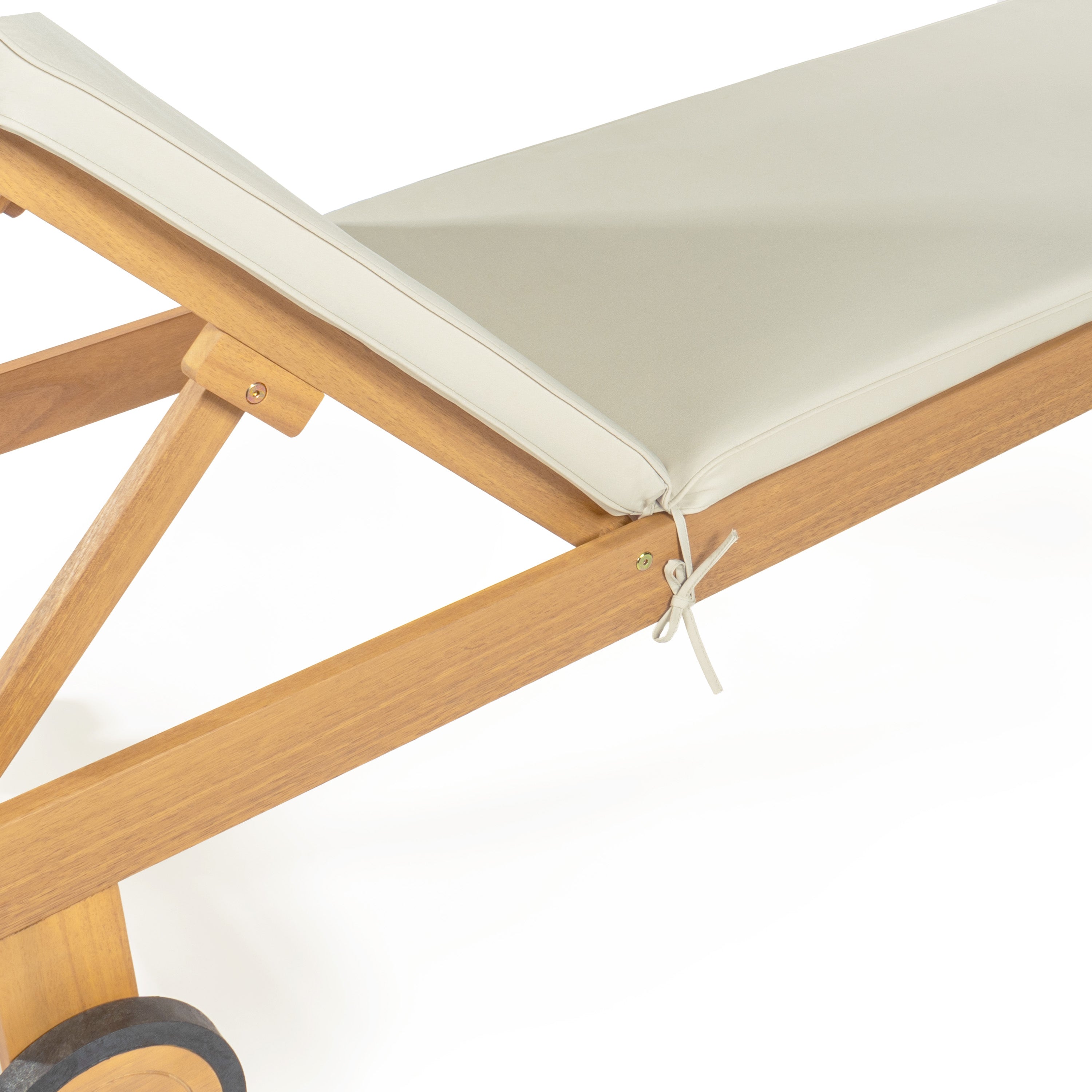 Mallorca Modern Classic Adjustable Acacia Wood Chaise Outdoor Lounge Chair with Cushion & Wheels