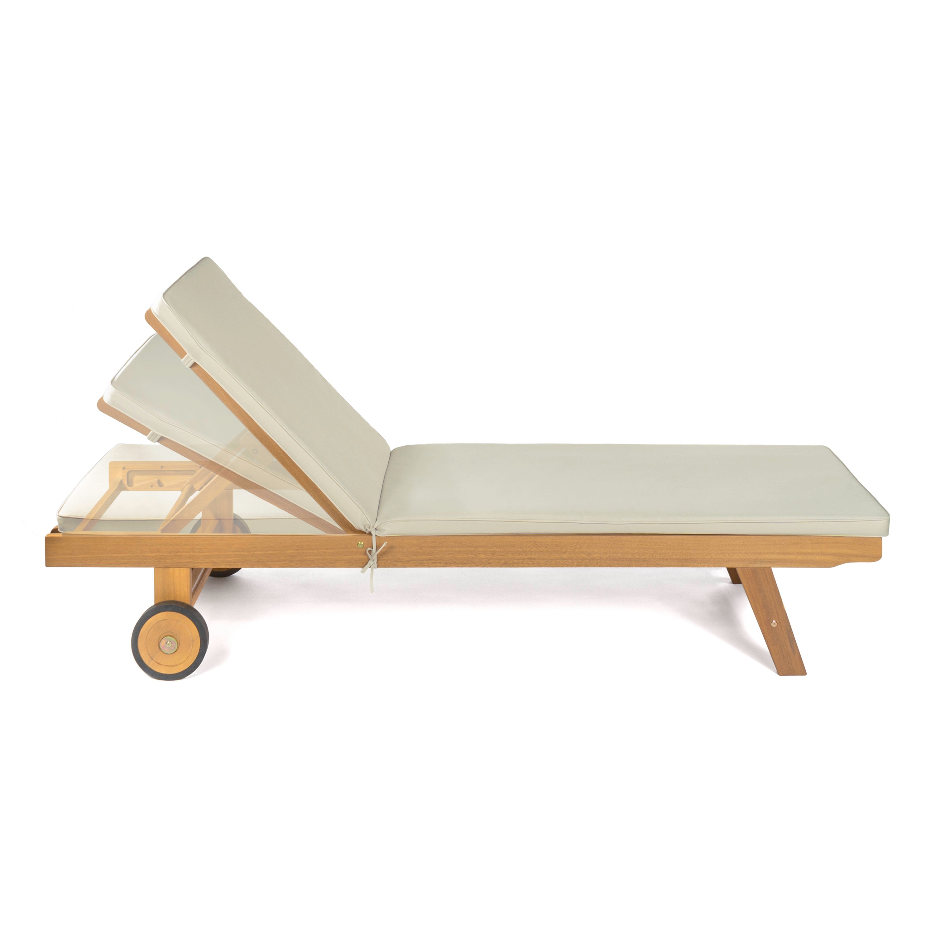 Mallorca Modern Classic Adjustable Acacia Wood Chaise Outdoor Lounge Chair with Cushion & Wheels