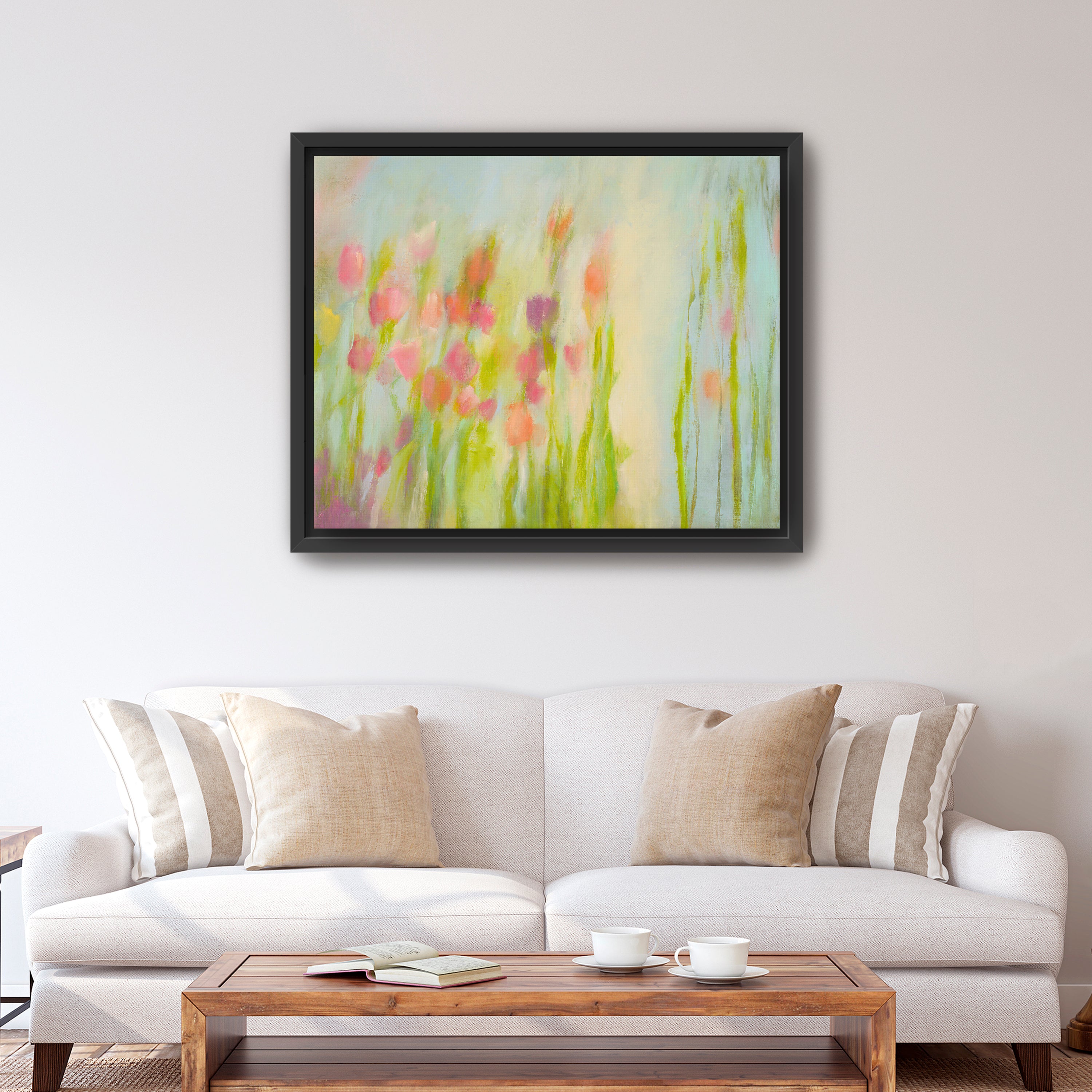 Garden Light Canvas Giclee with Oak Frame