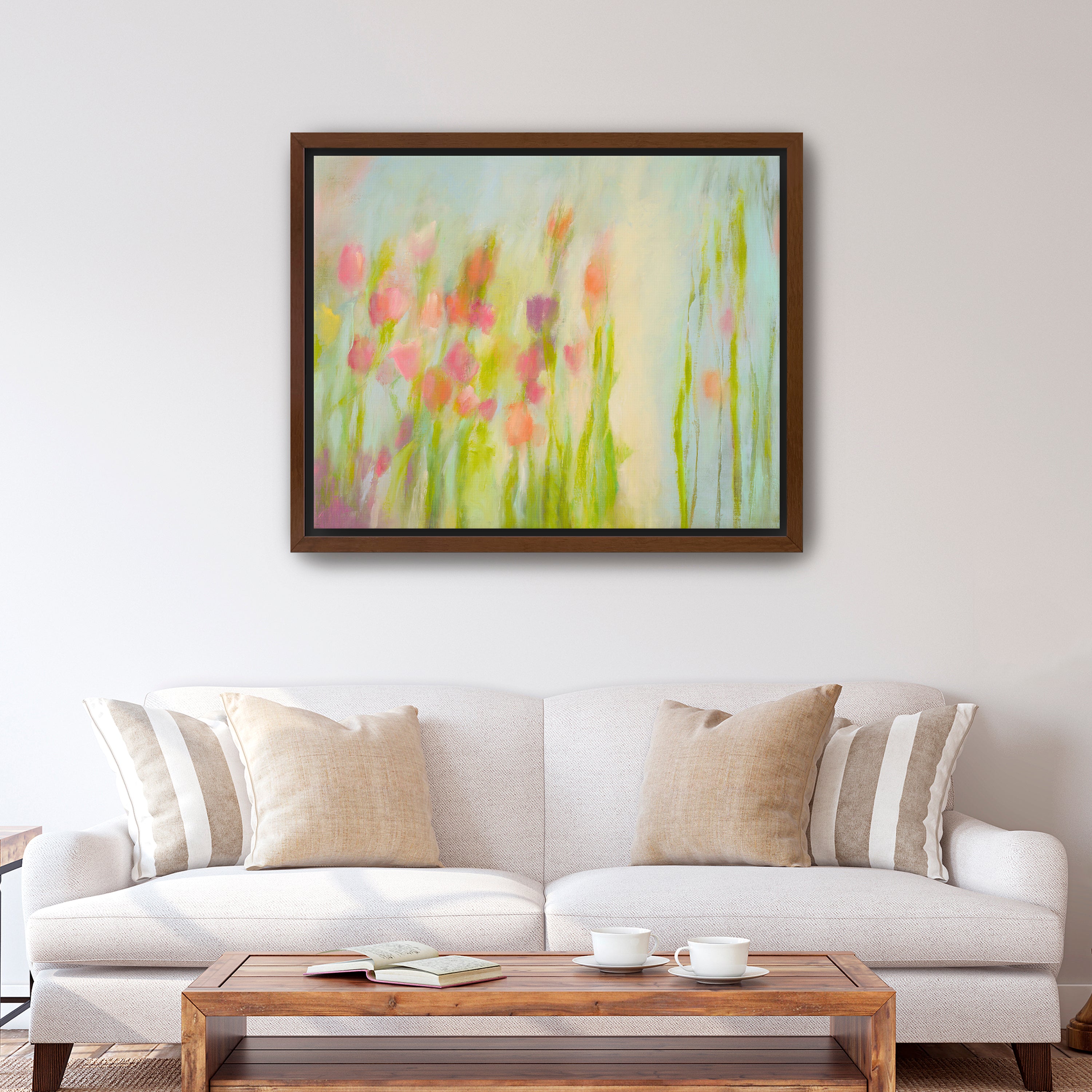 Garden Light Canvas Giclee with Oak Frame