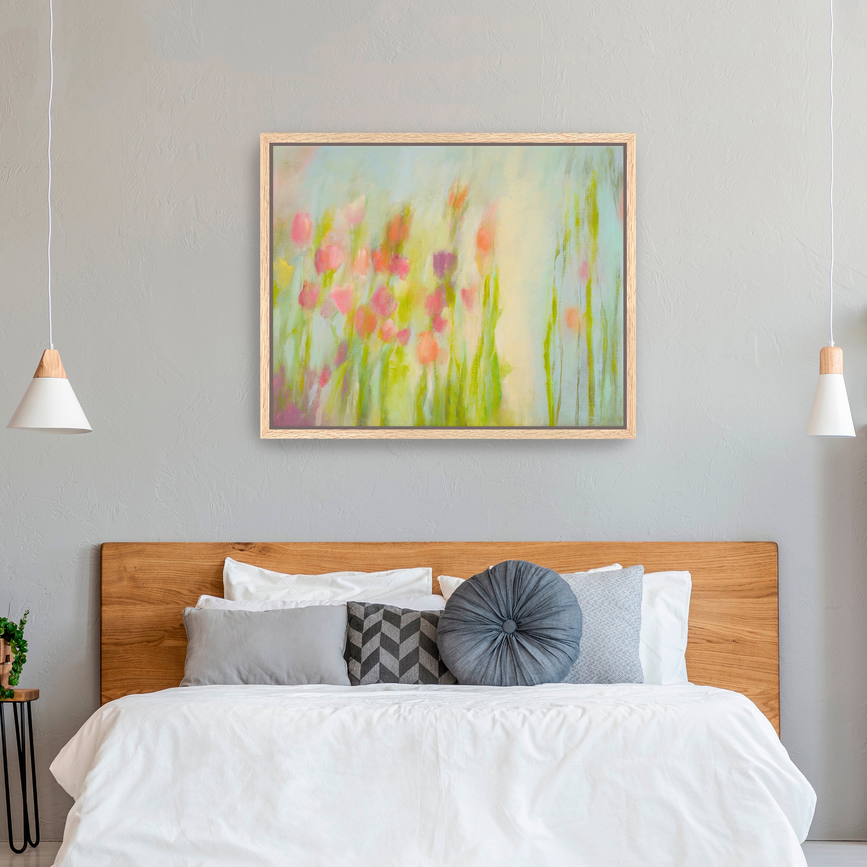 Garden Light Canvas Giclee with Oak Frame