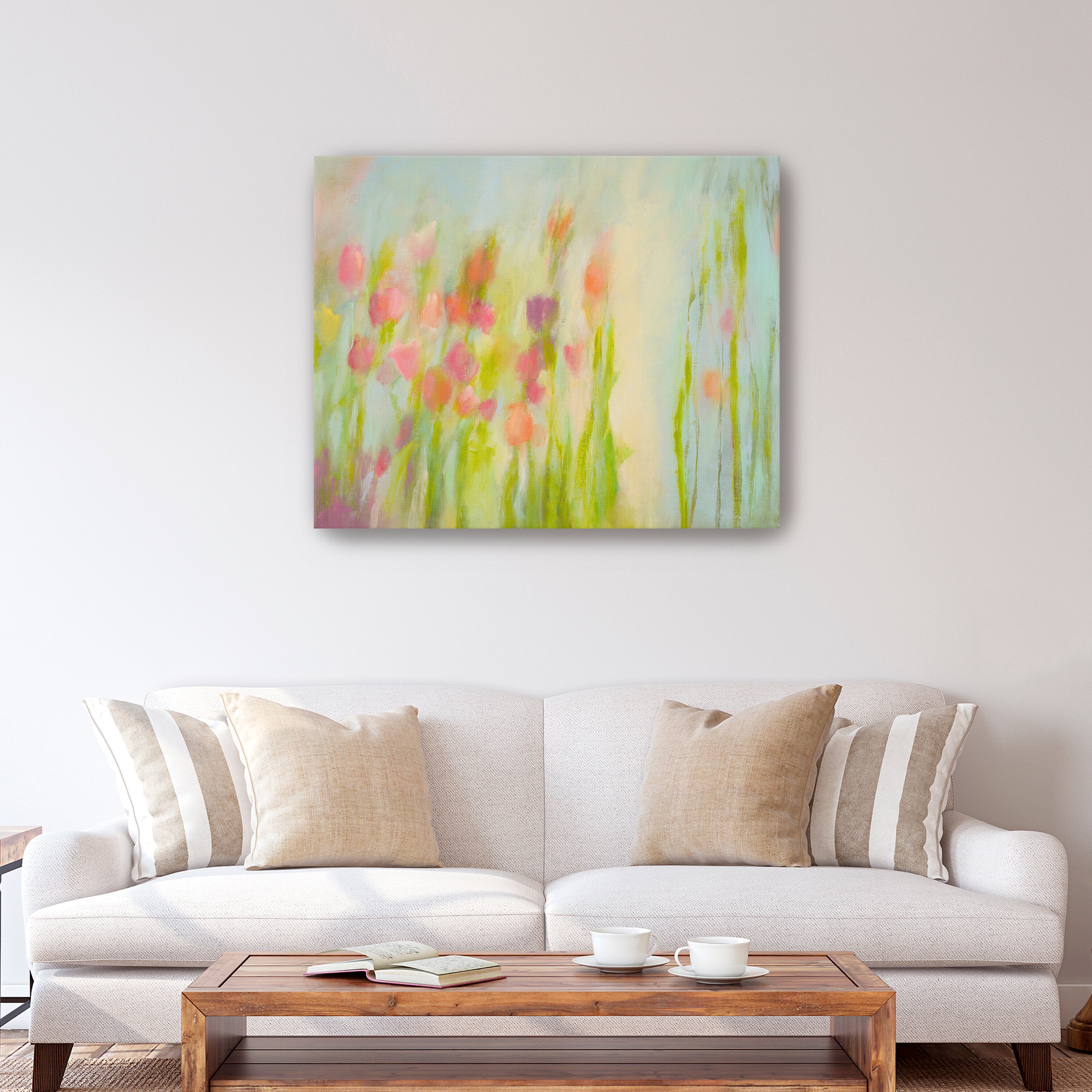Garden Light Canvas Giclee with Oak Frame