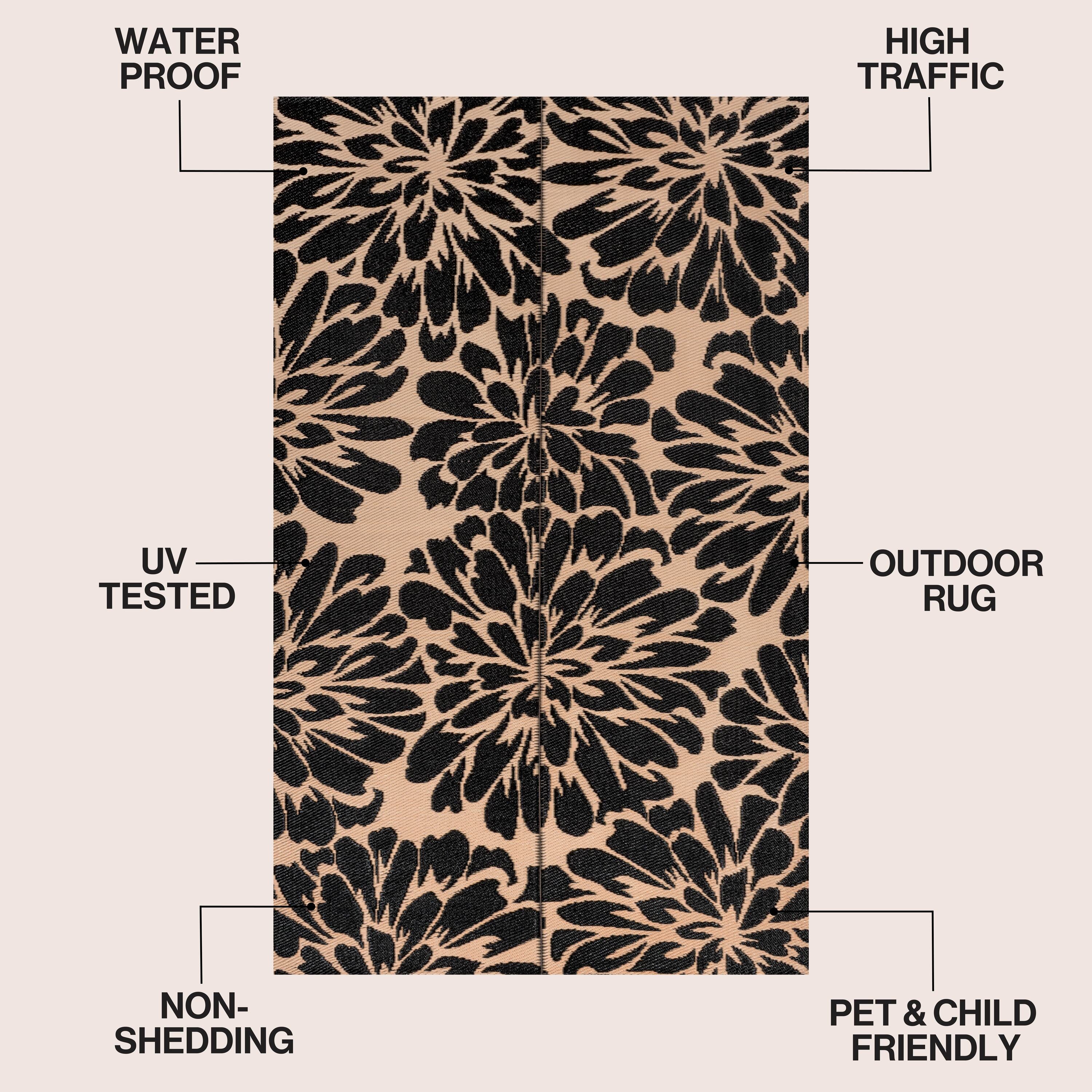 Bloom Modern Floral II Foldable Waterproof Reversible Plastic Straw Outdoor Rug