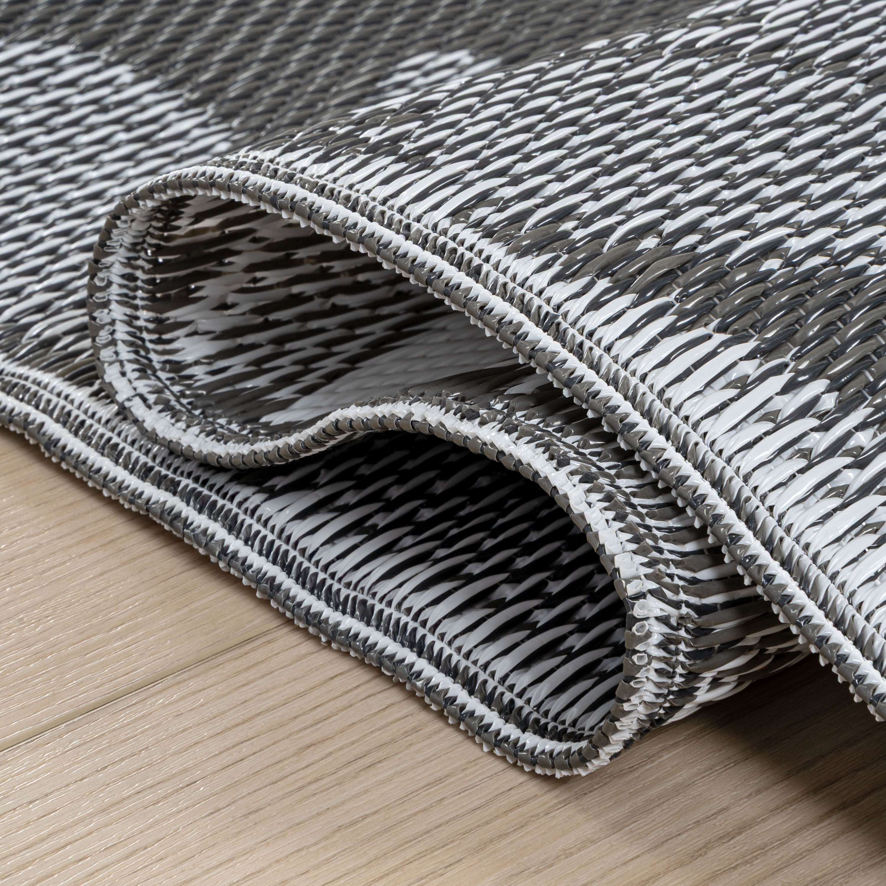 Bloom Modern Floral II Foldable Waterproof Reversible Plastic Straw Outdoor Rug