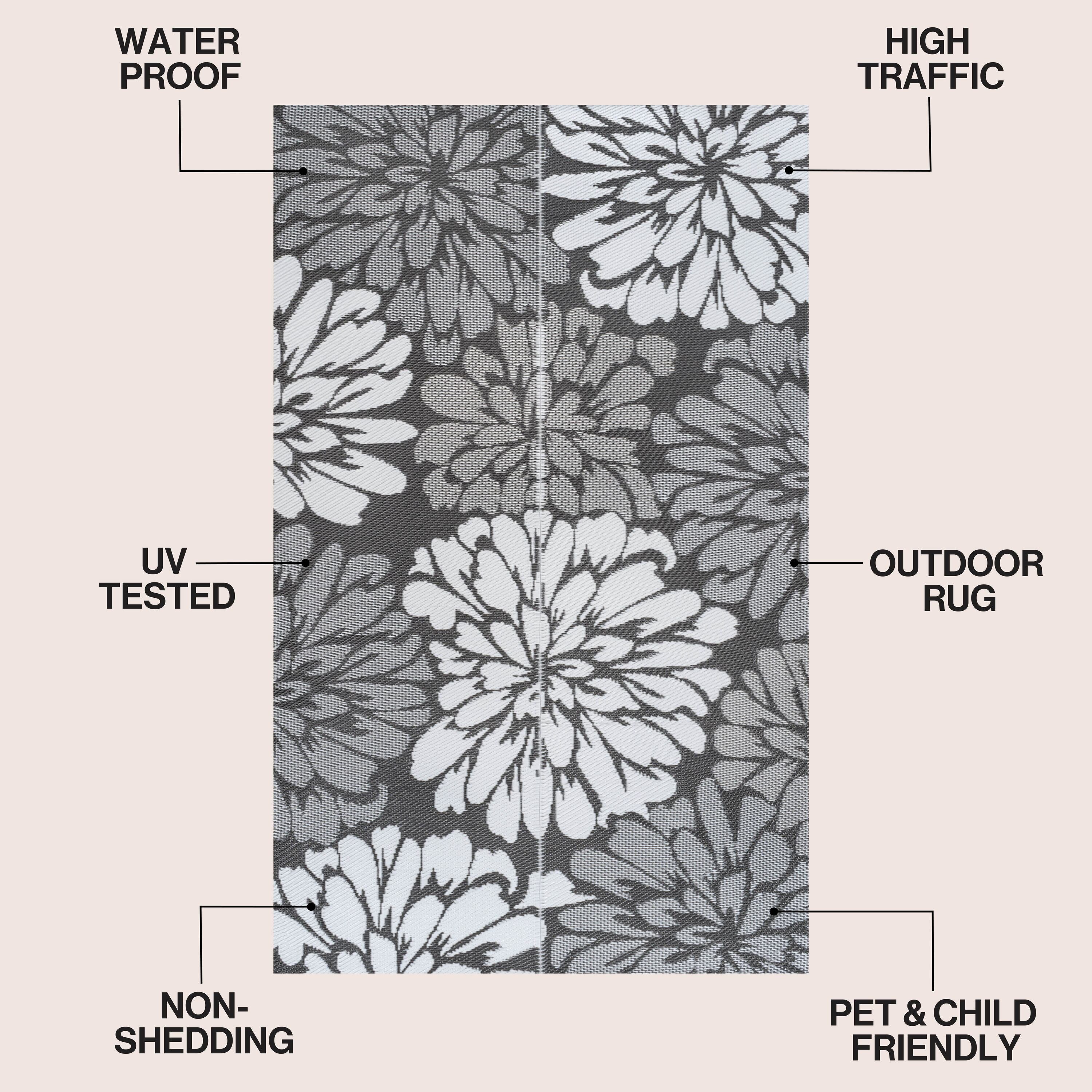 Bloom Modern Floral II Foldable Waterproof Reversible Plastic Straw Outdoor Rug
