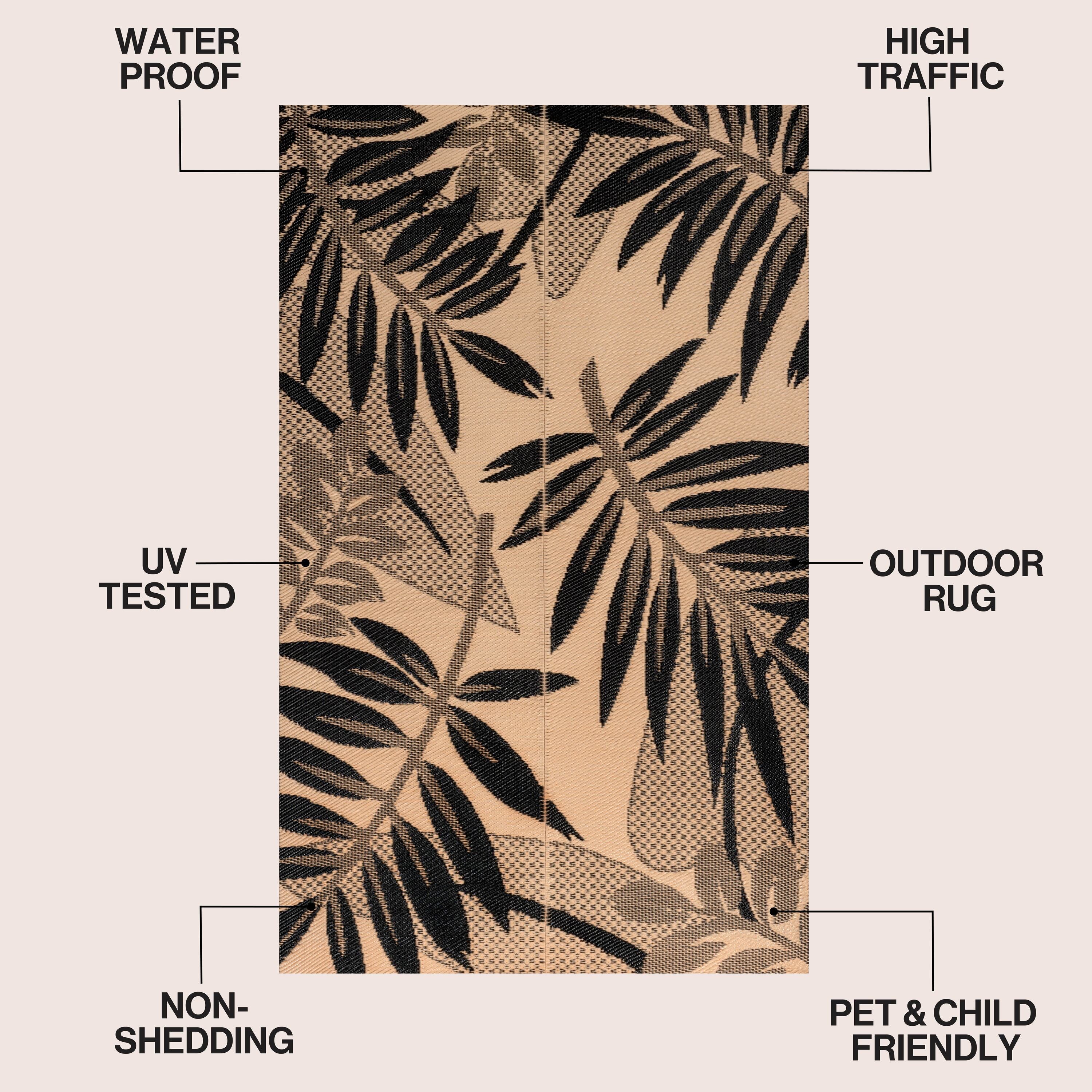 Wilde Classic Botanical Foldable Waterproof Reversible Plastic Straw Outdoor Rug