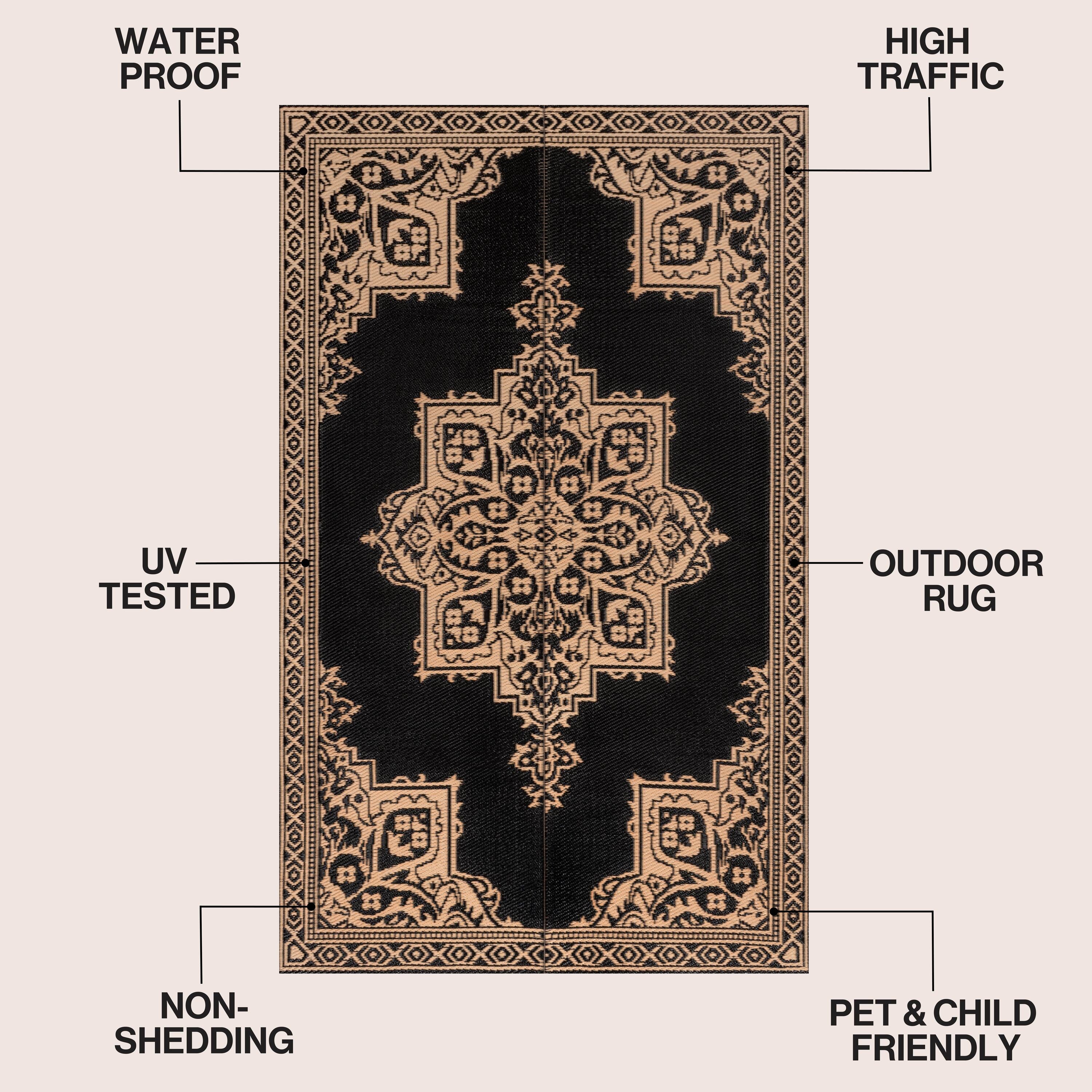 Dory Medallion Border Foldable Waterproof Reversible Plastic Straw Outdoor Rug