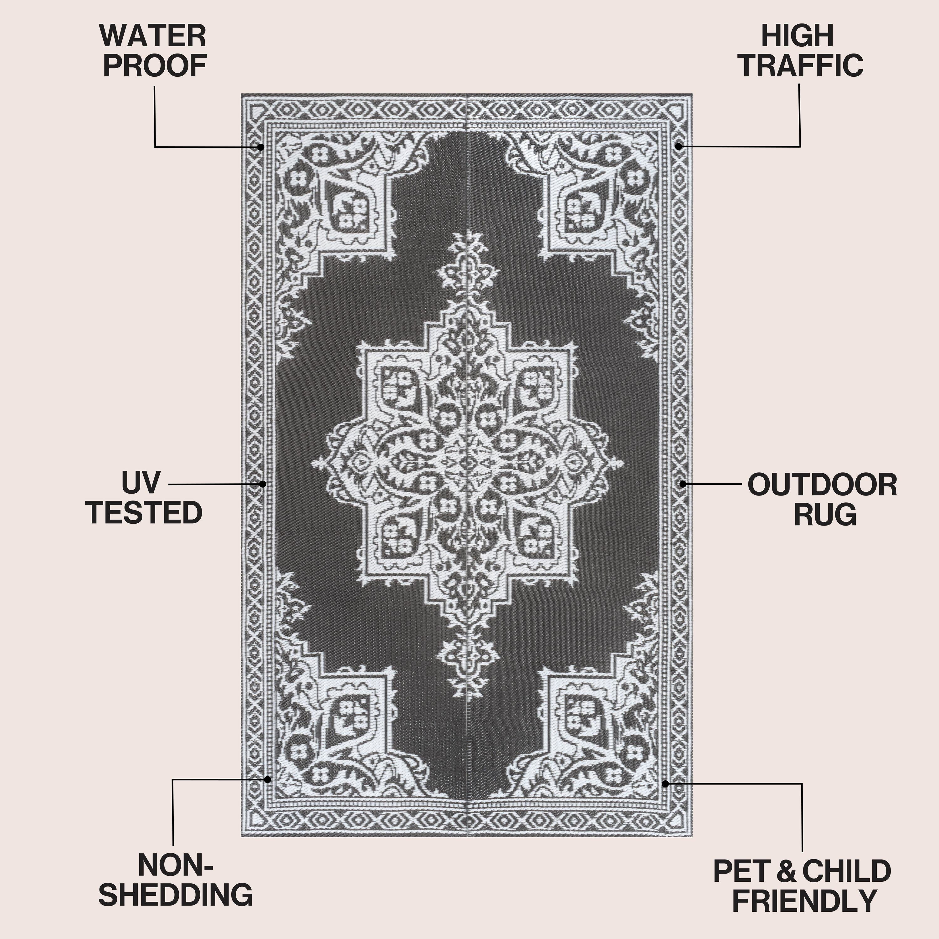 Dory Medallion Border Foldable Waterproof Reversible Plastic Straw Outdoor Rug