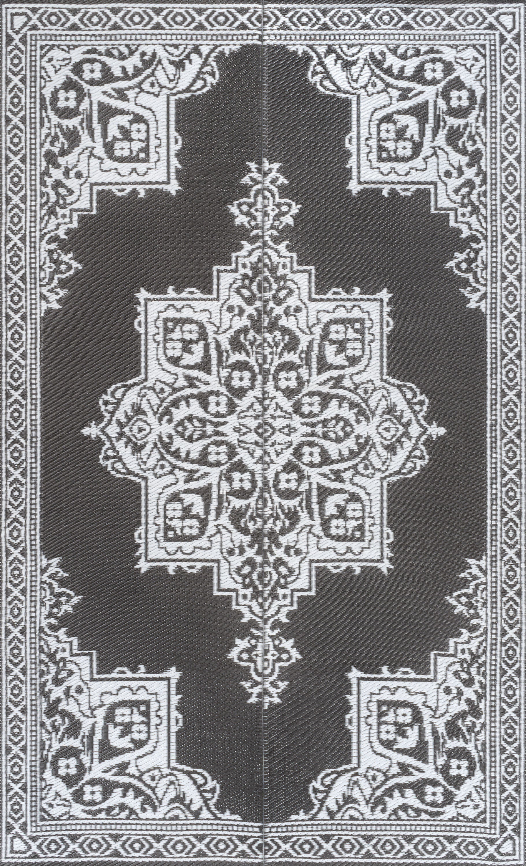 Dory Medallion Border Foldable Waterproof Reversible Plastic Straw Outdoor Rug