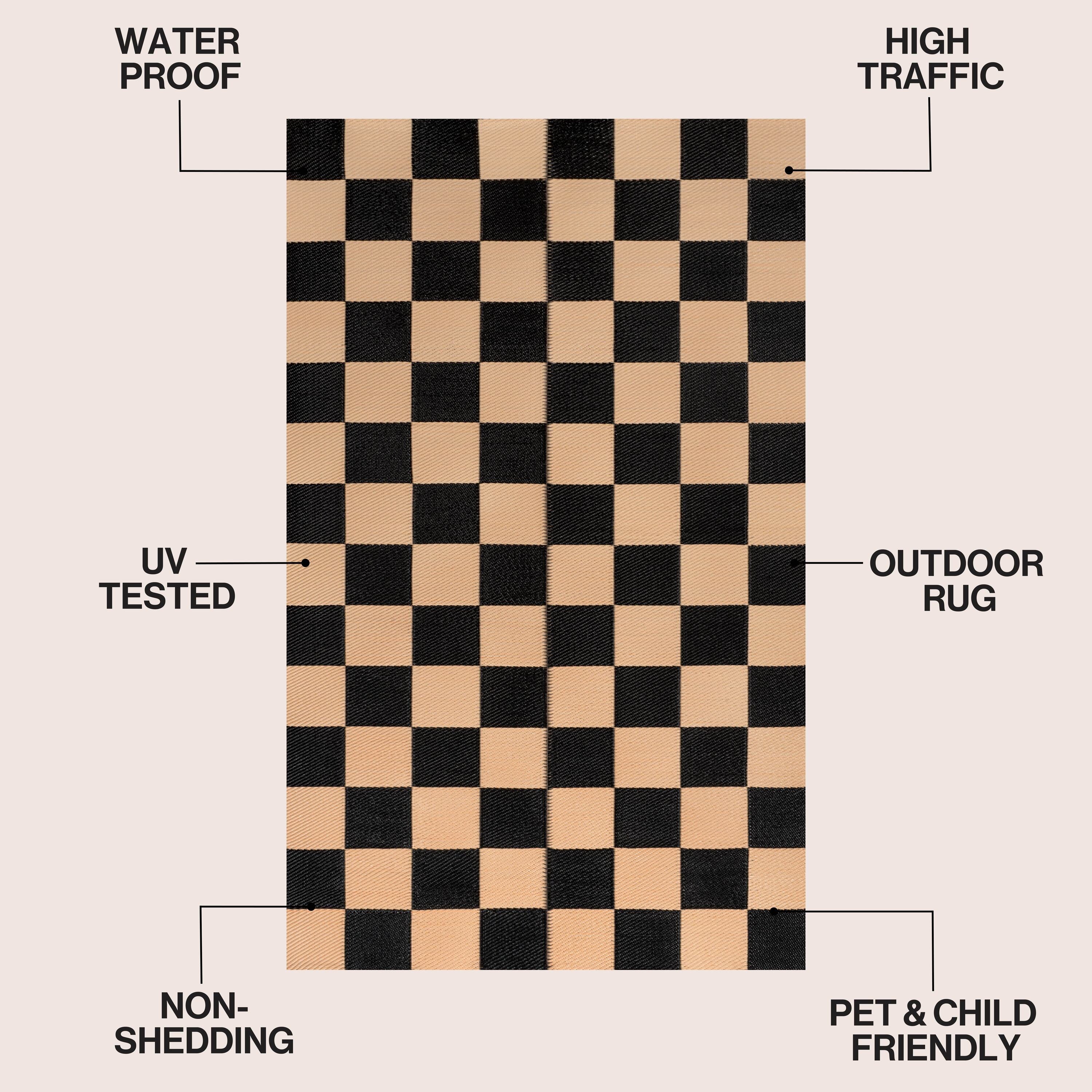 Bishop Geometric Checker Foldable Waterproof Reversible Plastic Straw Outdoor Rug