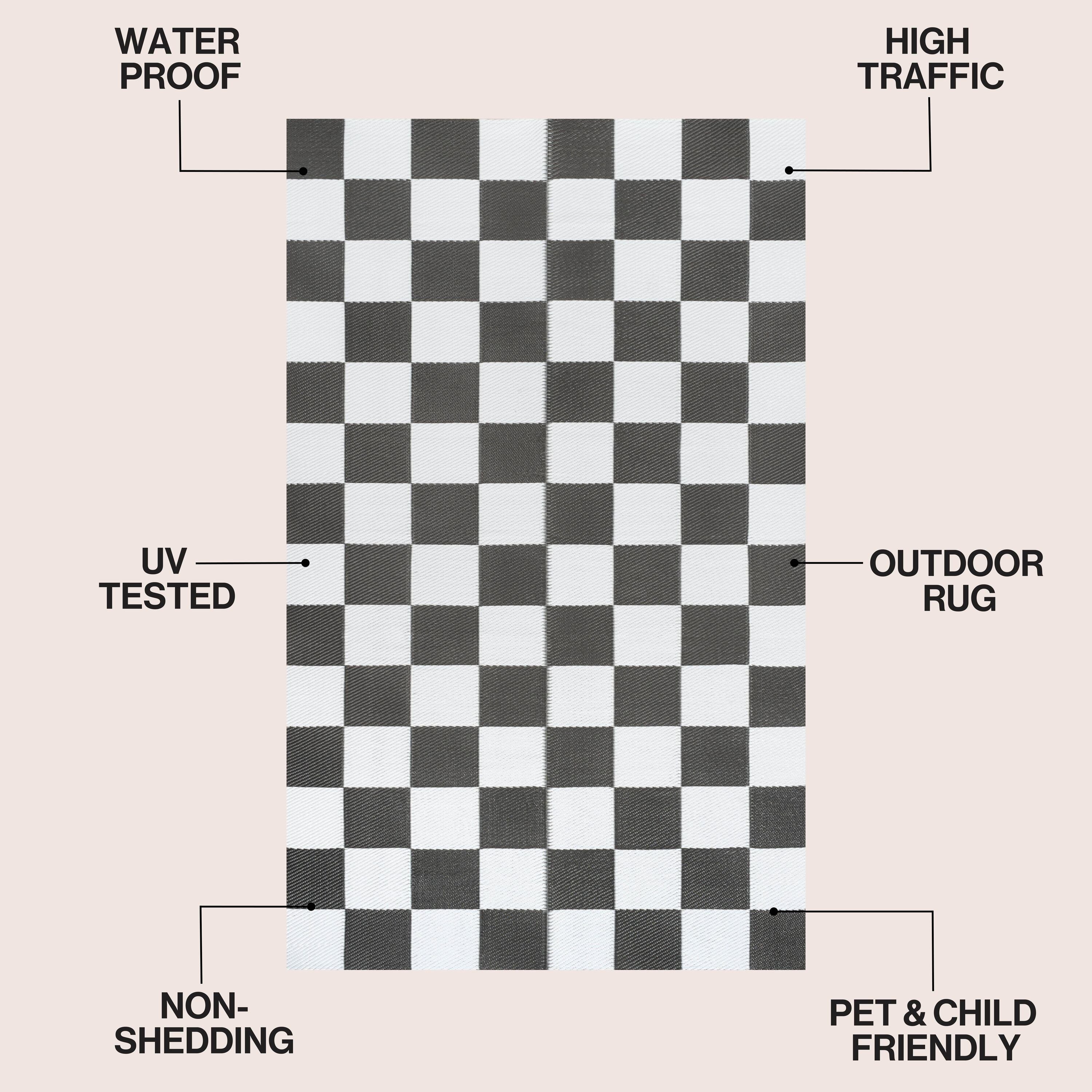 Bishop Geometric Checker Foldable Waterproof Reversible Plastic Straw Outdoor Rug
